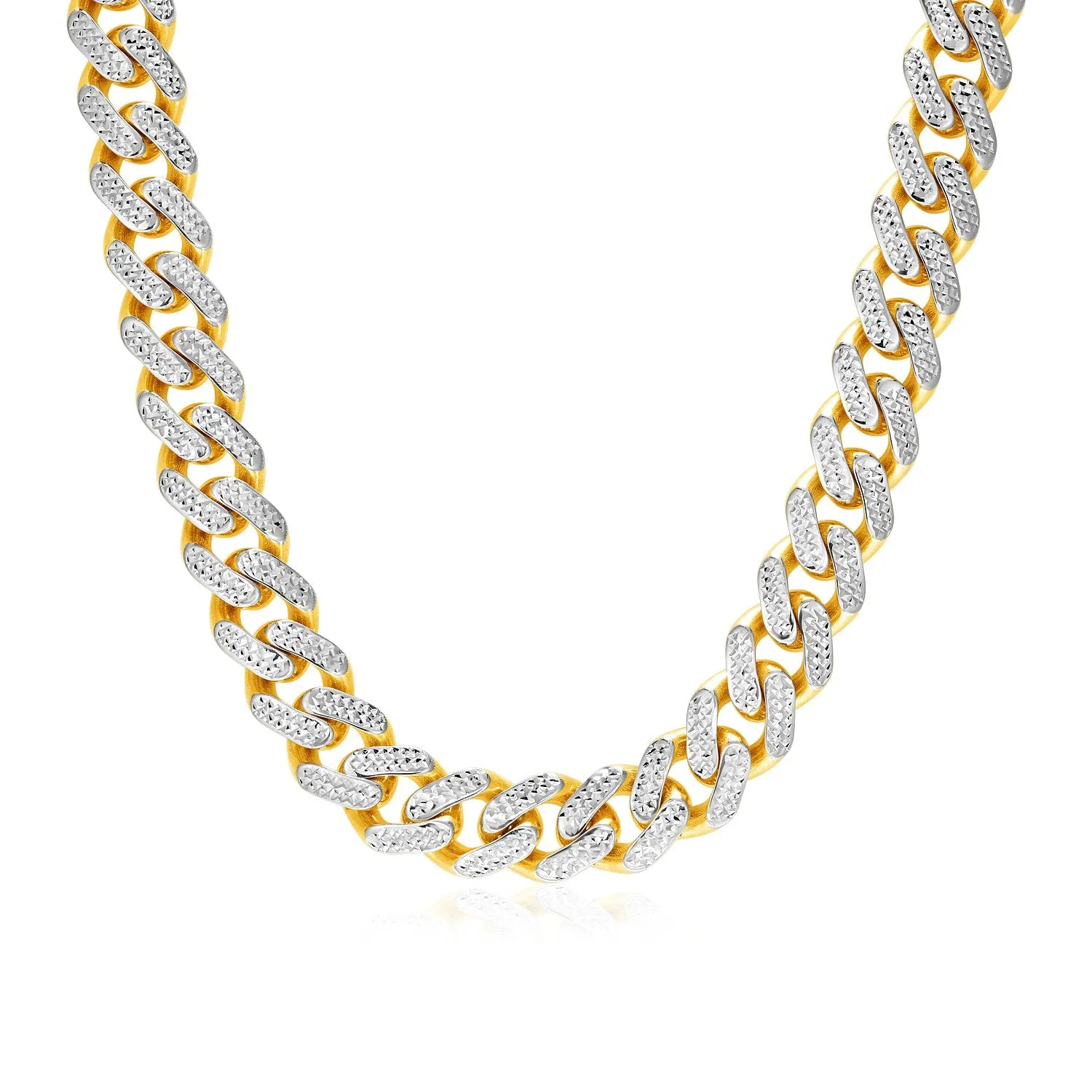 14k Two Tone Gold Miami Cuban Chain Necklace with White Paverx39637-24-rx39637-24