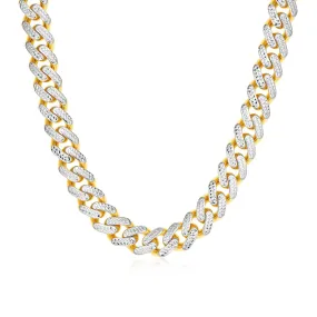 14k Two Tone Gold Miami Cuban Chain Necklace with White Paverx86790-22-rx86790-22