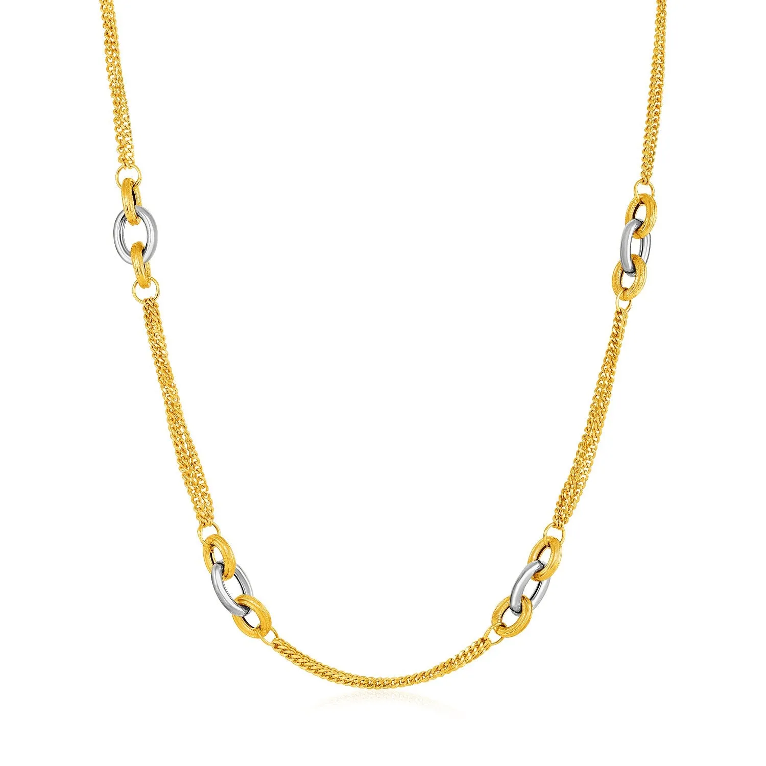 14k Two-Tone Yellow and White Gold Gourmette Necklace with Linksrx73925-17-rx73925-17