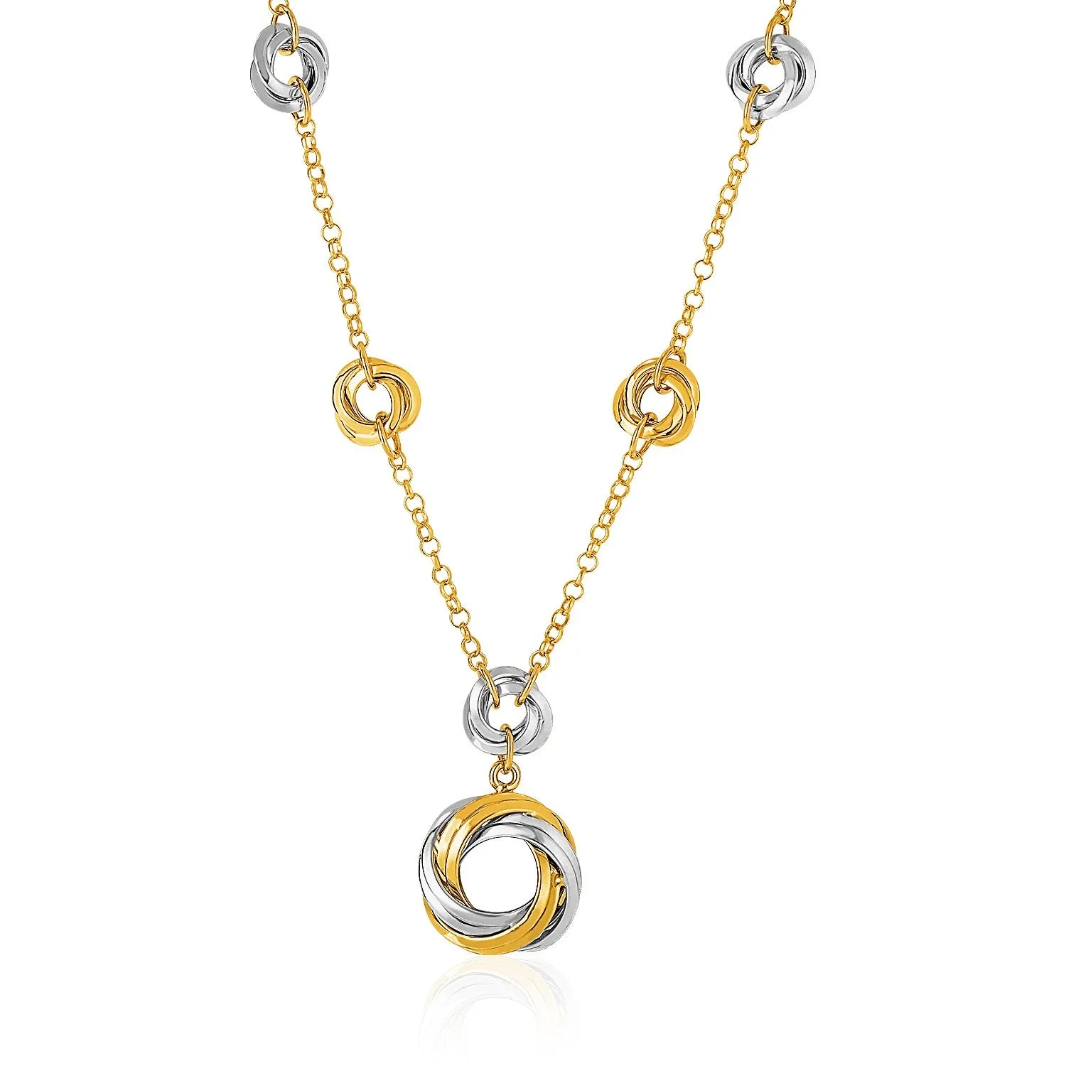 14k Two-Tone Yellow and White Gold Swirl Motif Necklace-rx88765-17