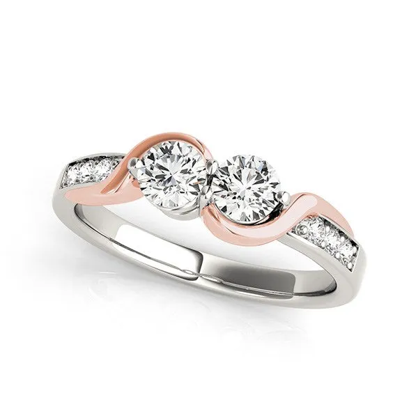 14k White And Rose Gold Round Two Diamond Curved Band Ring (5/8 cttw)-rxd58943y28bt