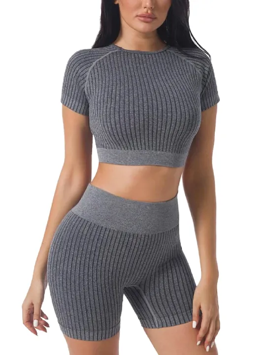 2 piece Ribbed Short Sleeve Set