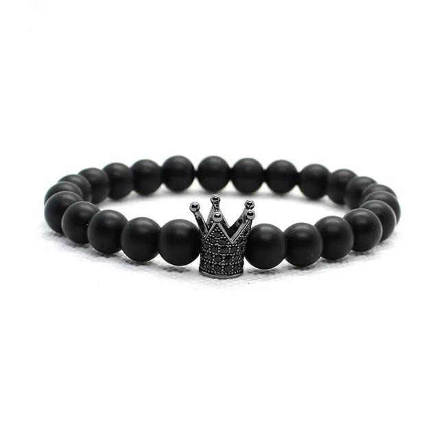 2 Pieces Set Stone Beads Crown Skull Bracelet