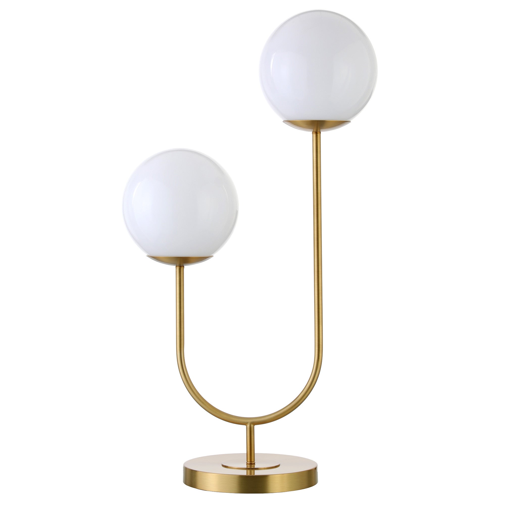 28 Gold Metal Two Light Novelty Globe Table Lamp With White Globe Shade