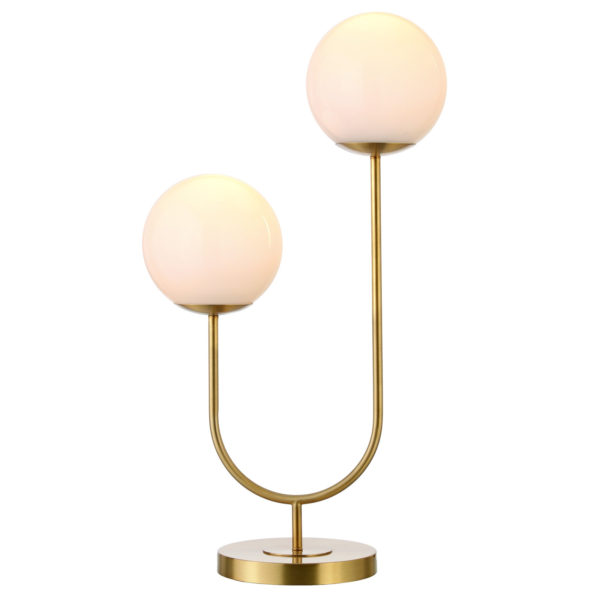 28 Gold Metal Two Light Novelty Globe Table Lamp With White Globe Shade