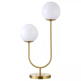 28 Gold Metal Two Light Novelty Globe Table Lamp With White Globe Shade