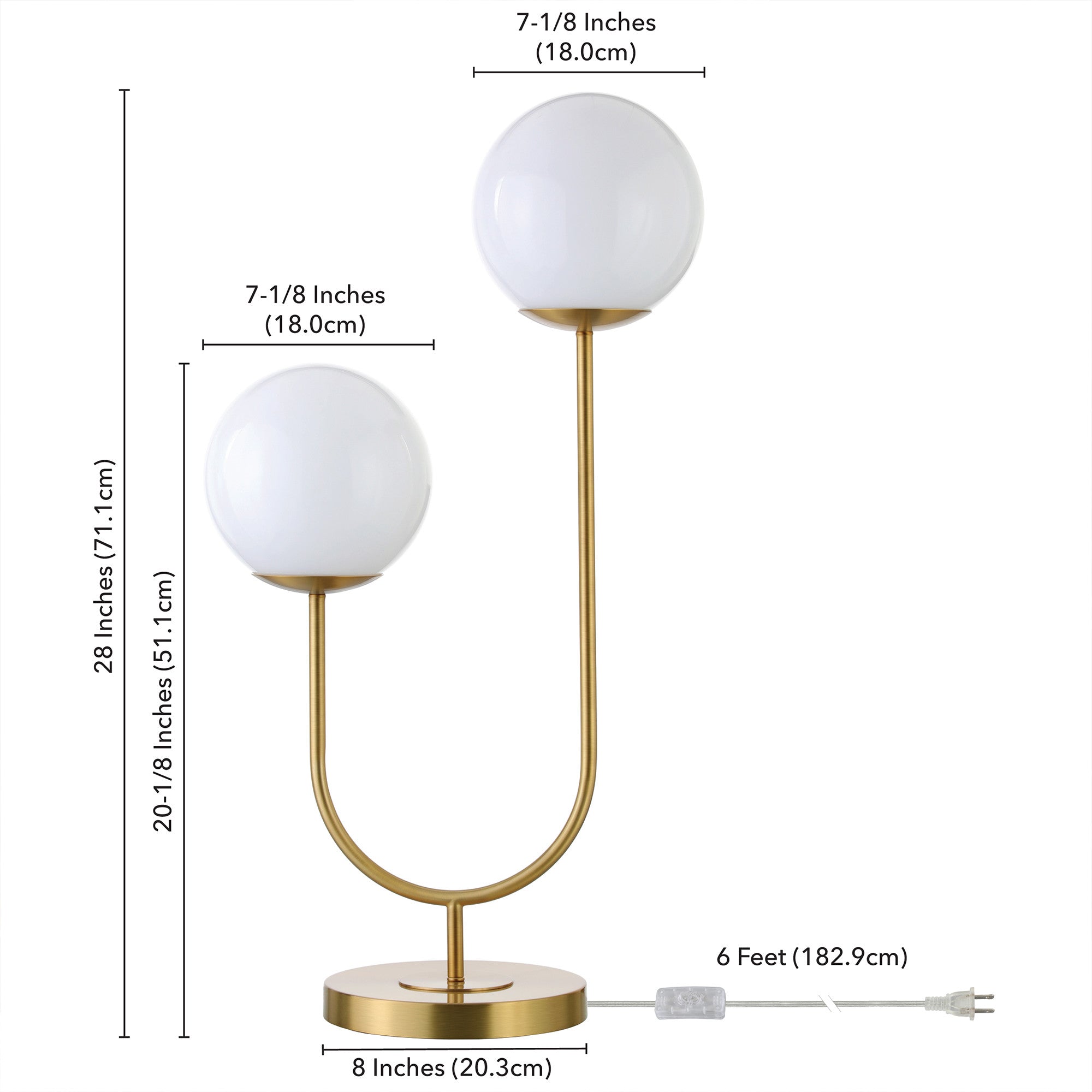 28 Gold Metal Two Light Novelty Globe Table Lamp With White Globe Shade