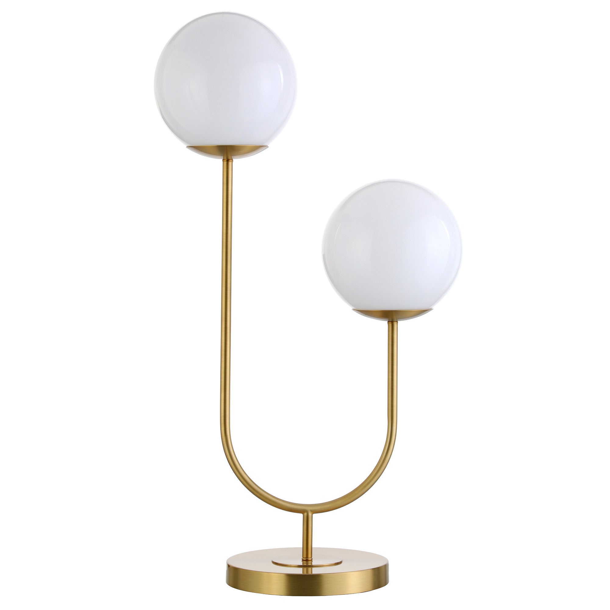 28 Gold Metal Two Light Novelty Globe Table Lamp With White Globe Shade