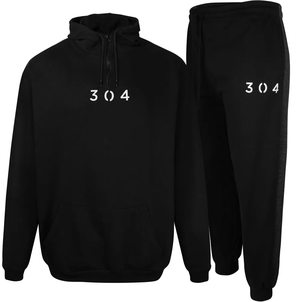 304 Funnel Neck Hoody & Griffon Jogger Tracksuit Set - Black