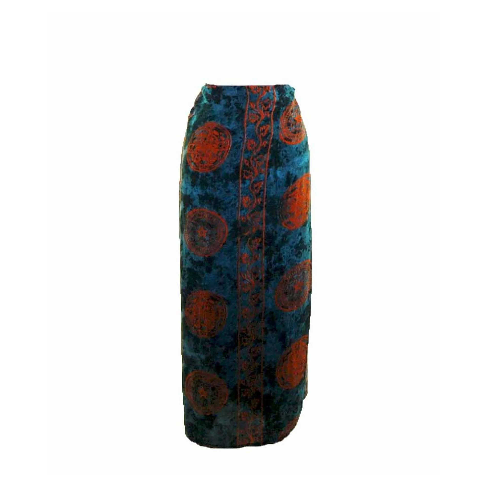 90s Dark Green Printed Maxi Skirt - 16