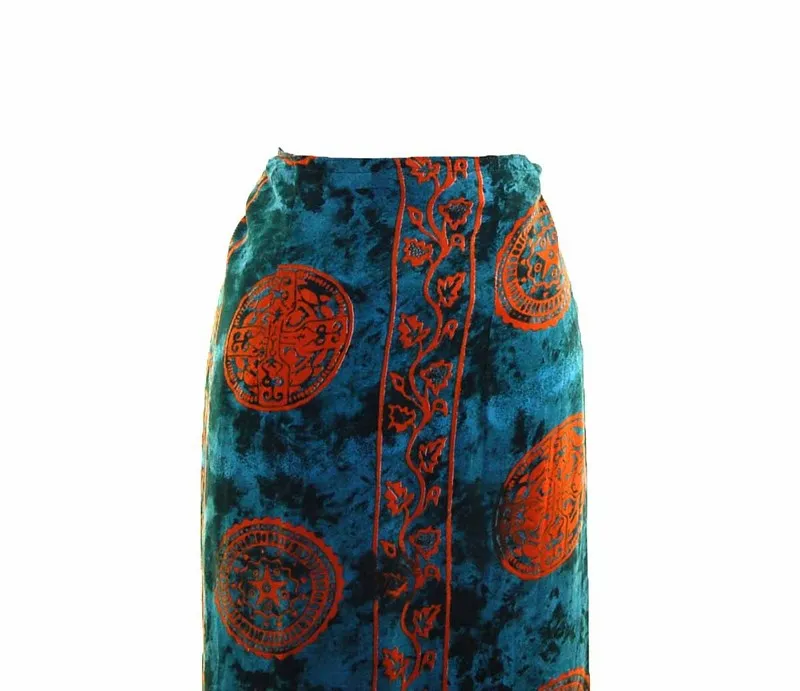 90s Dark Green Printed Maxi Skirt - 16