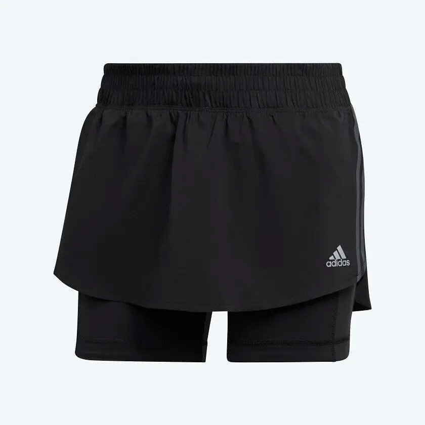 adidas Run Icons 3-Stripes Womens Running Skort & Compression Shorts Gym Black