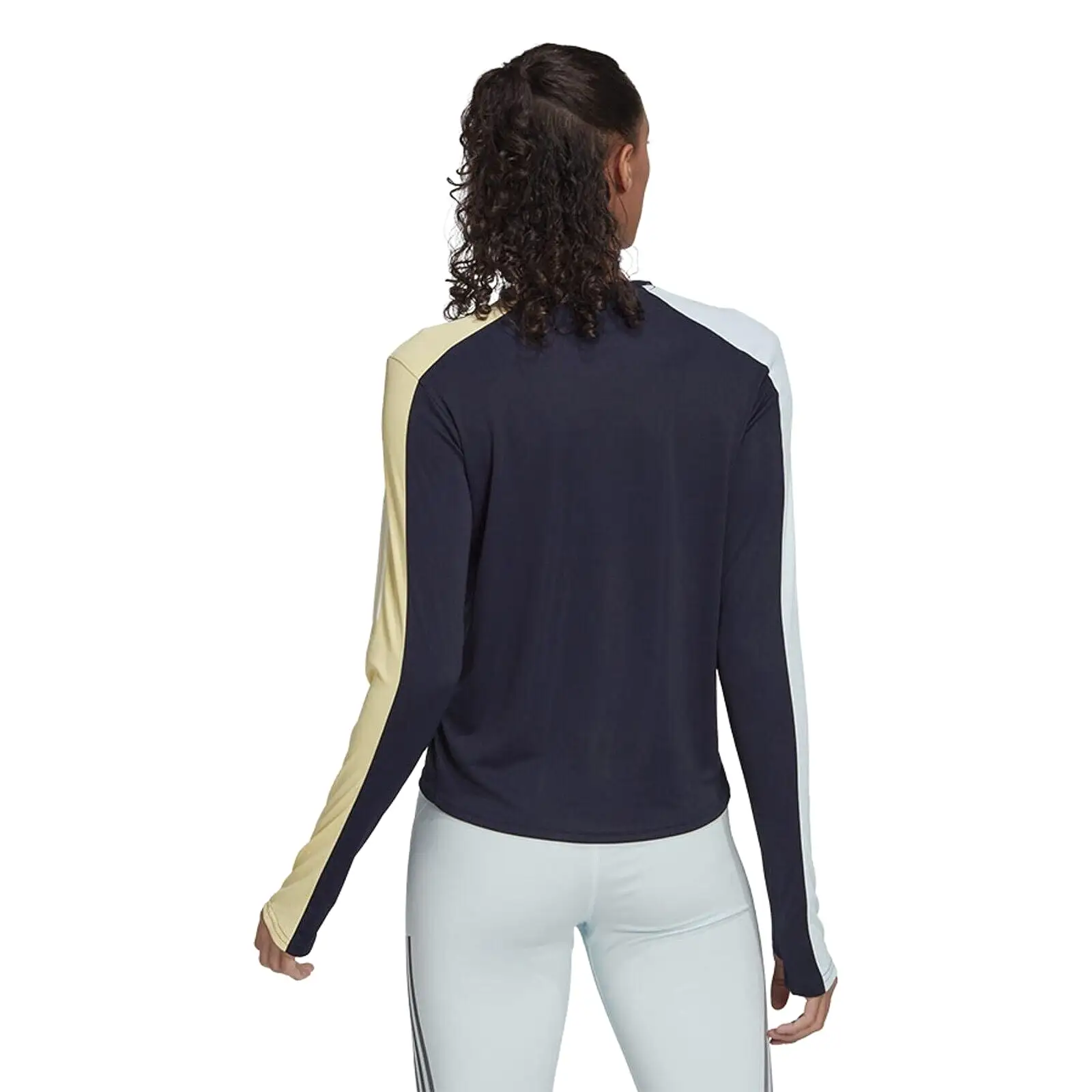 adidas Womens Running Top Own The Run Colorblock Long-Sleeved Dark Blue Yellow