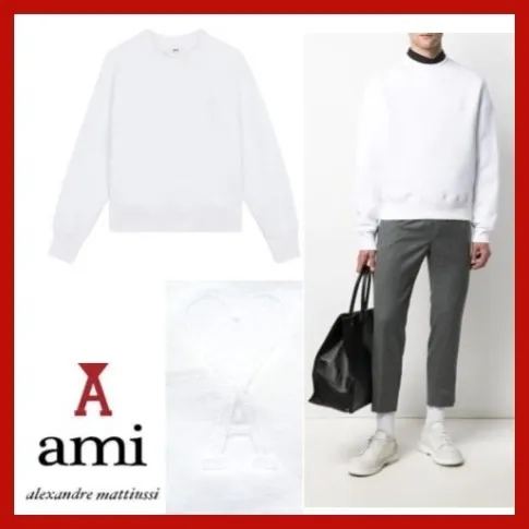 AMI PARIS  |Unisex U-Neck Long Sleeves Plain Cotton Logo Designers