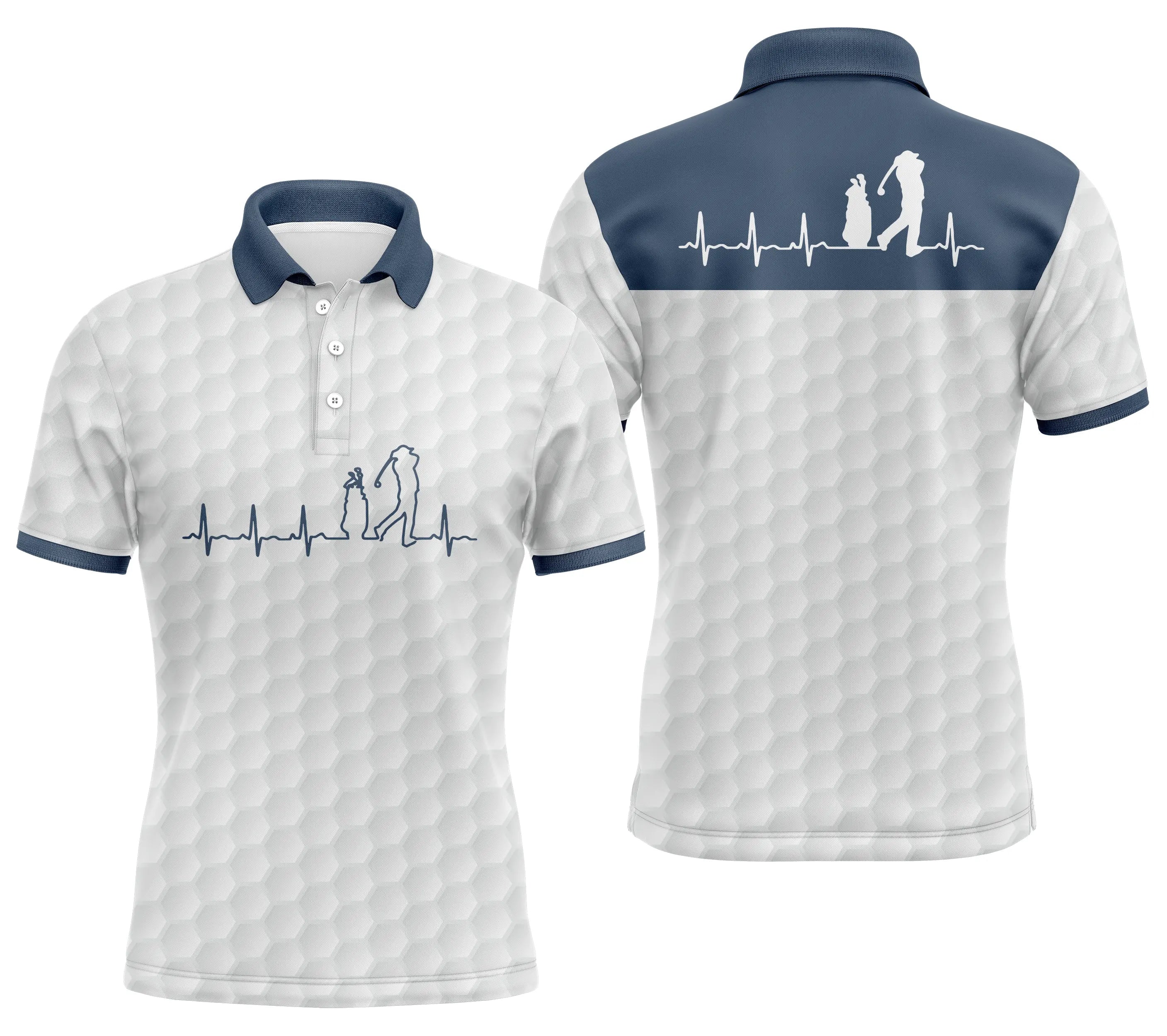 Battement de Coeur Golfer, Polo de Golf Blanc et Bleu Marine, Polo de Sport, Cadeau Original pour Fans de Golf - CTS18052218