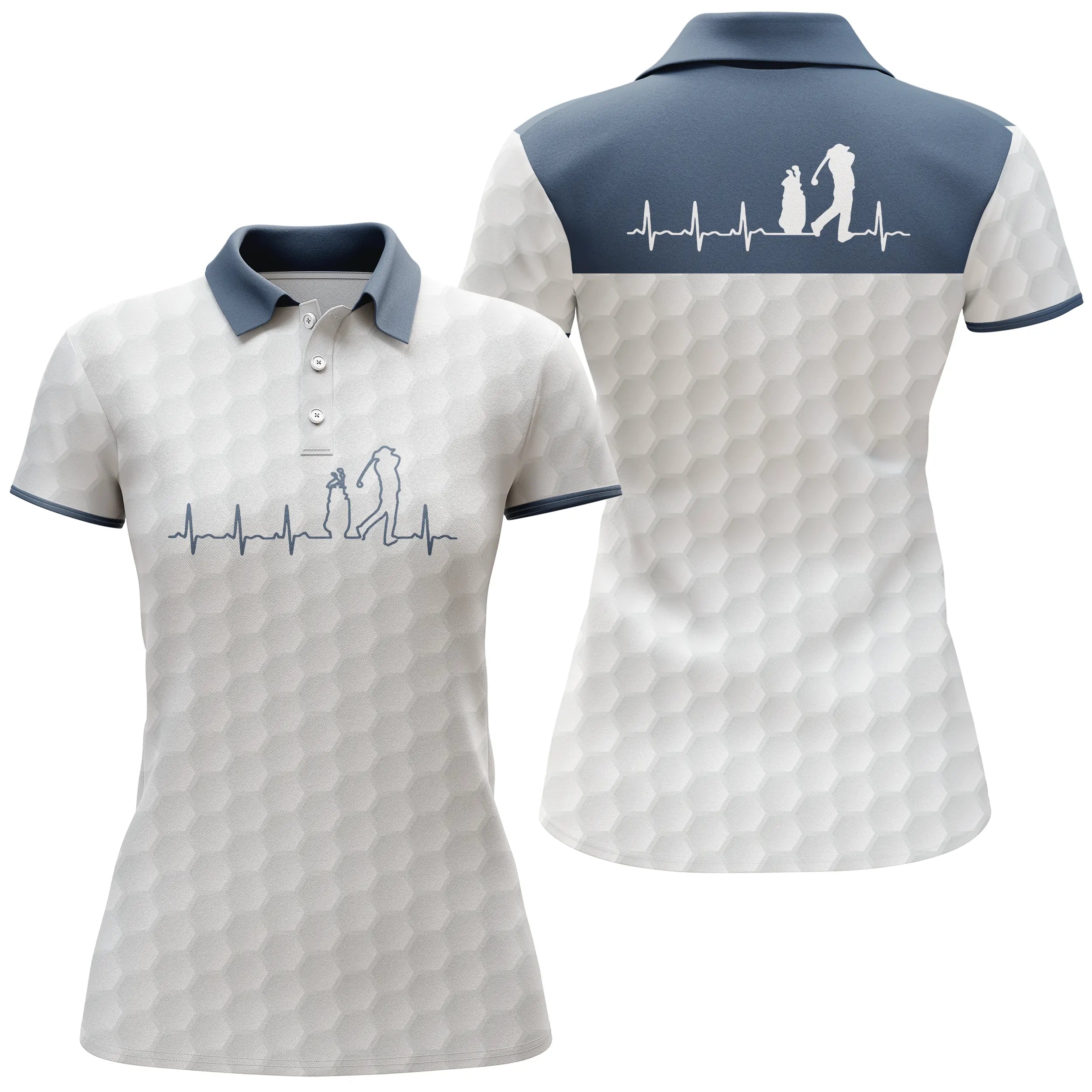 Battement de Coeur Golfer, Polo de Golf Blanc et Bleu Marine, Polo de Sport, Cadeau Original pour Fans de Golf - CTS18052218