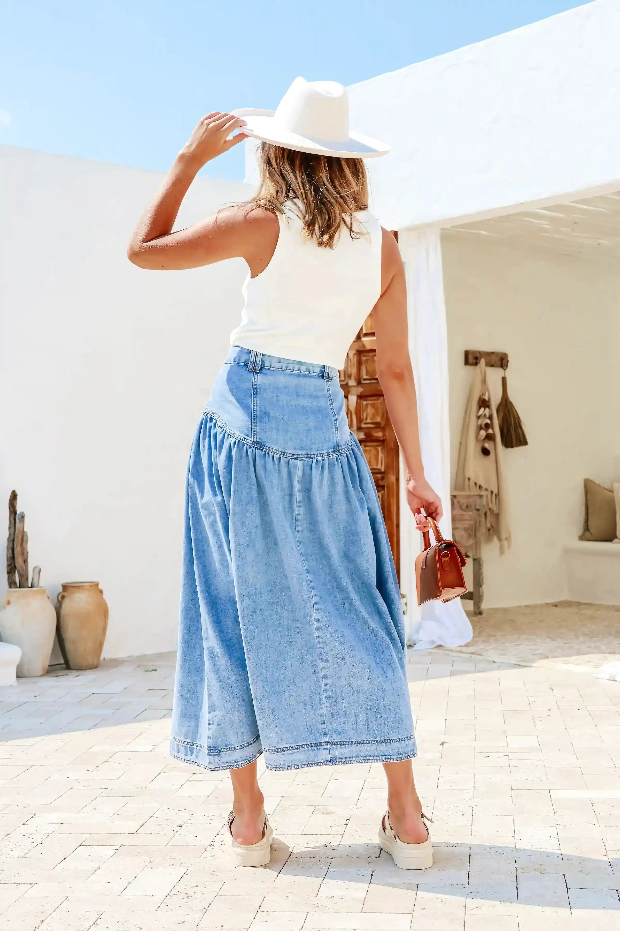 Beckham Chambray Denim Button Front Maxi Skirt Light Blue