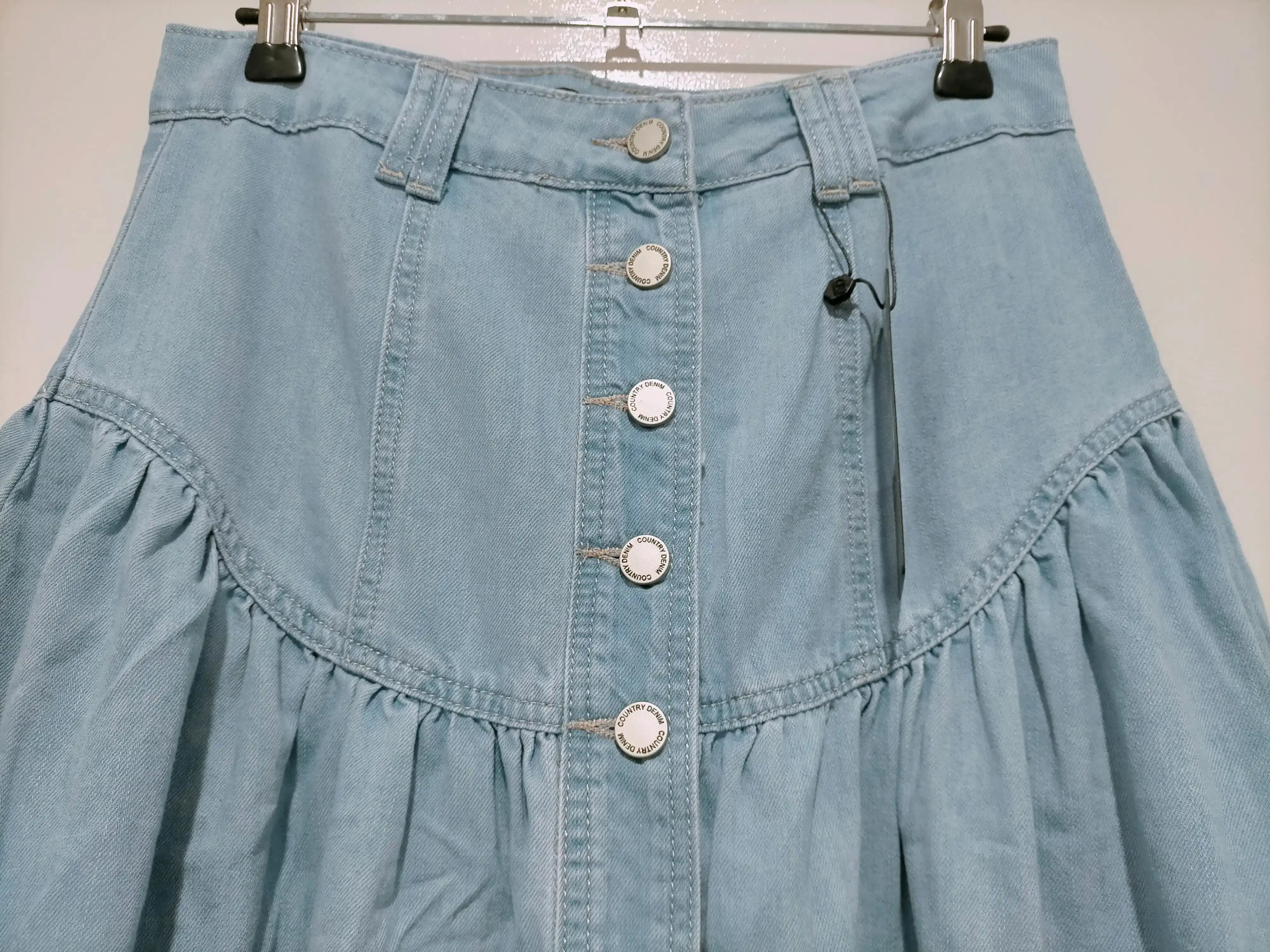 Beckham Chambray Denim Button Front Maxi Skirt Light Blue