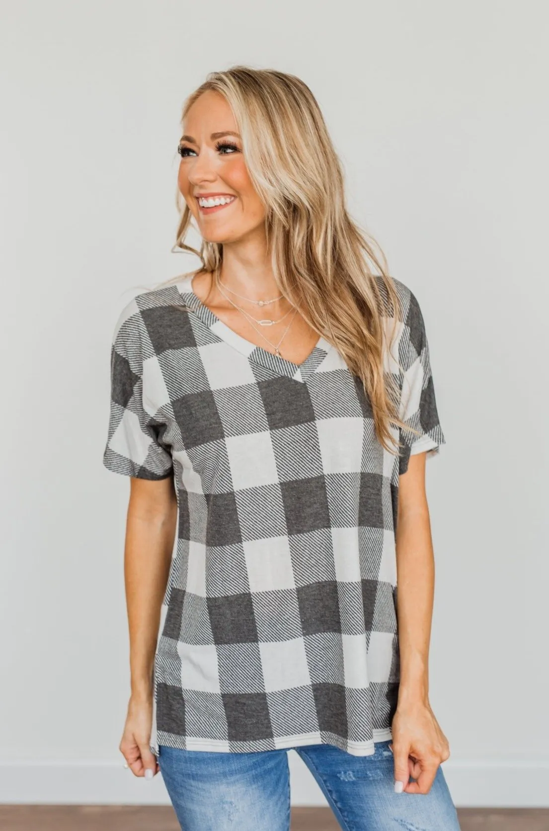 Better Than The Rest Buffalo Plaid Top- Ivory & Charcoal