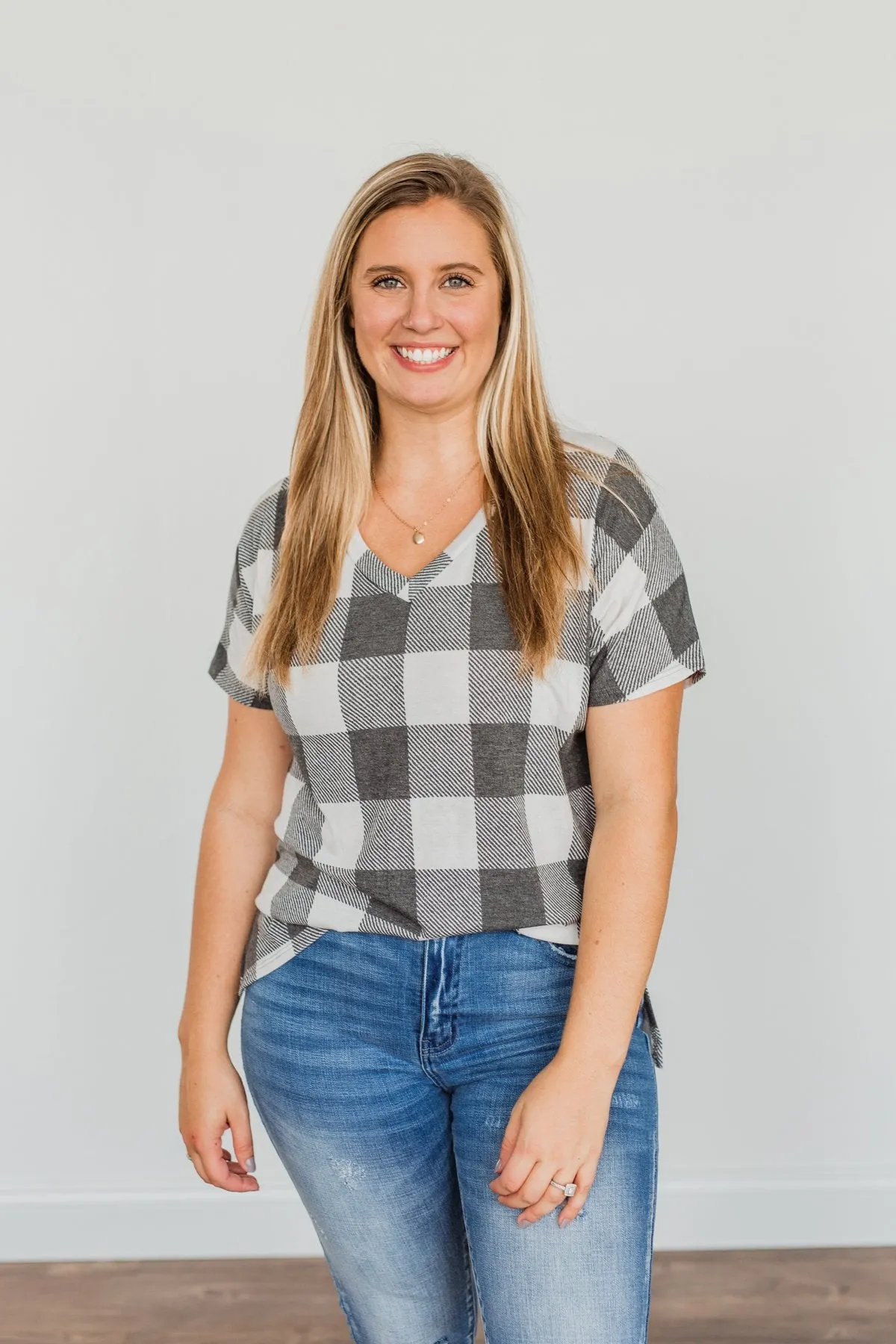 Better Than The Rest Buffalo Plaid Top- Ivory & Charcoal