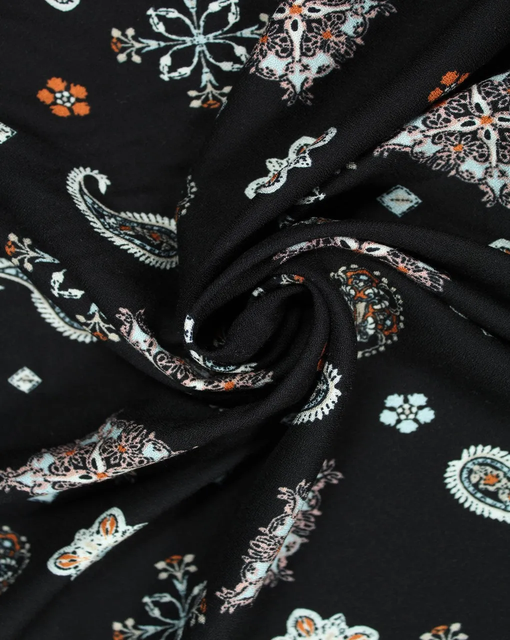 Black And Multicolor Paisley Design Rayon Fabric