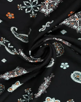 Black And Multicolor Paisley Design Rayon Fabric