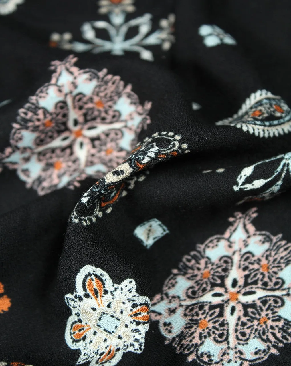 Black And Multicolor Paisley Design Rayon Fabric