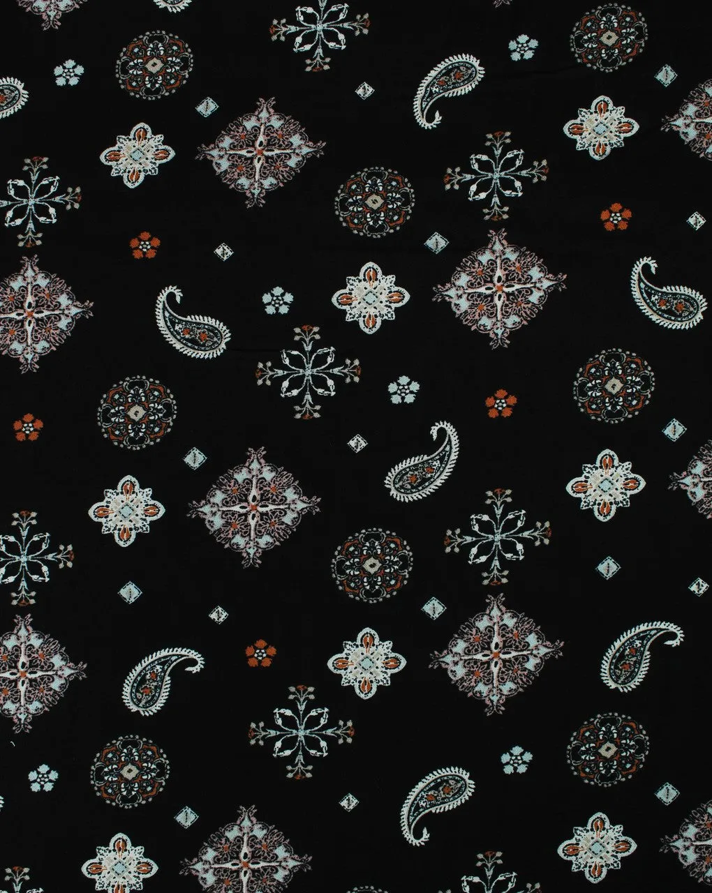 Black And Multicolor Paisley Design Rayon Fabric