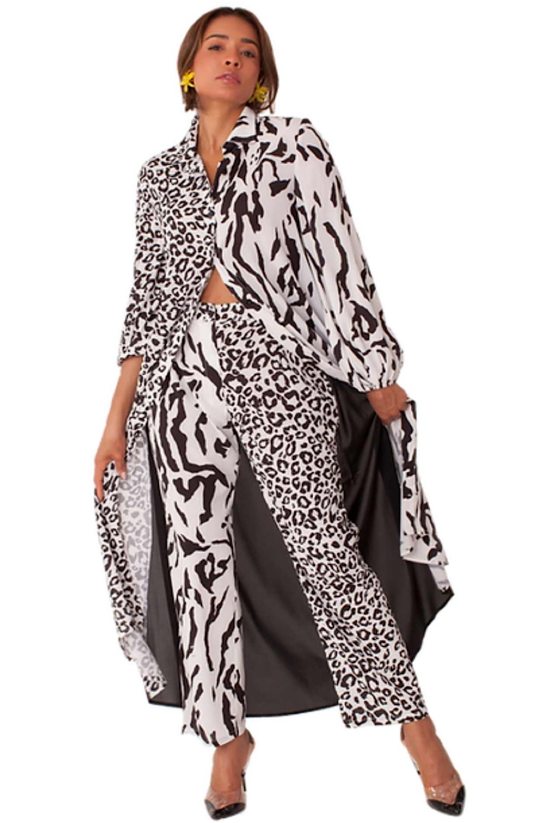 Black White Print Two Piece Pant Set