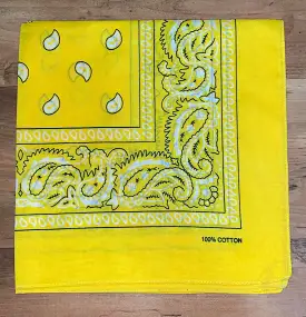 Bright Yellow Paisley Design Bandana - 100% Cotton