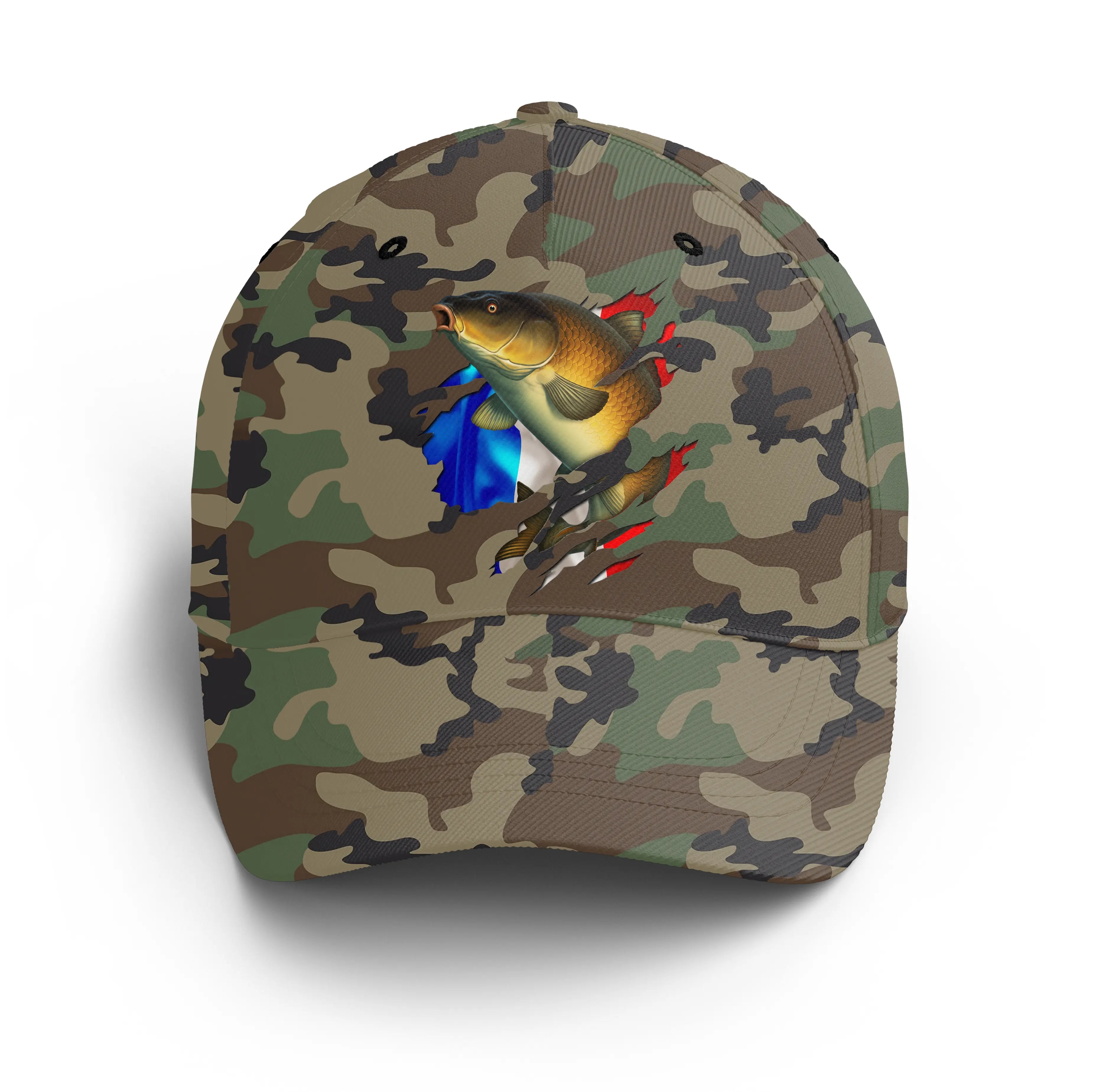 Chiptshirts - Casquette Pêcheur, Pêche de la Carpe, Cadeau Original Fans de Pêche, Motifs Camouflage, Drapeau France - CT0107221