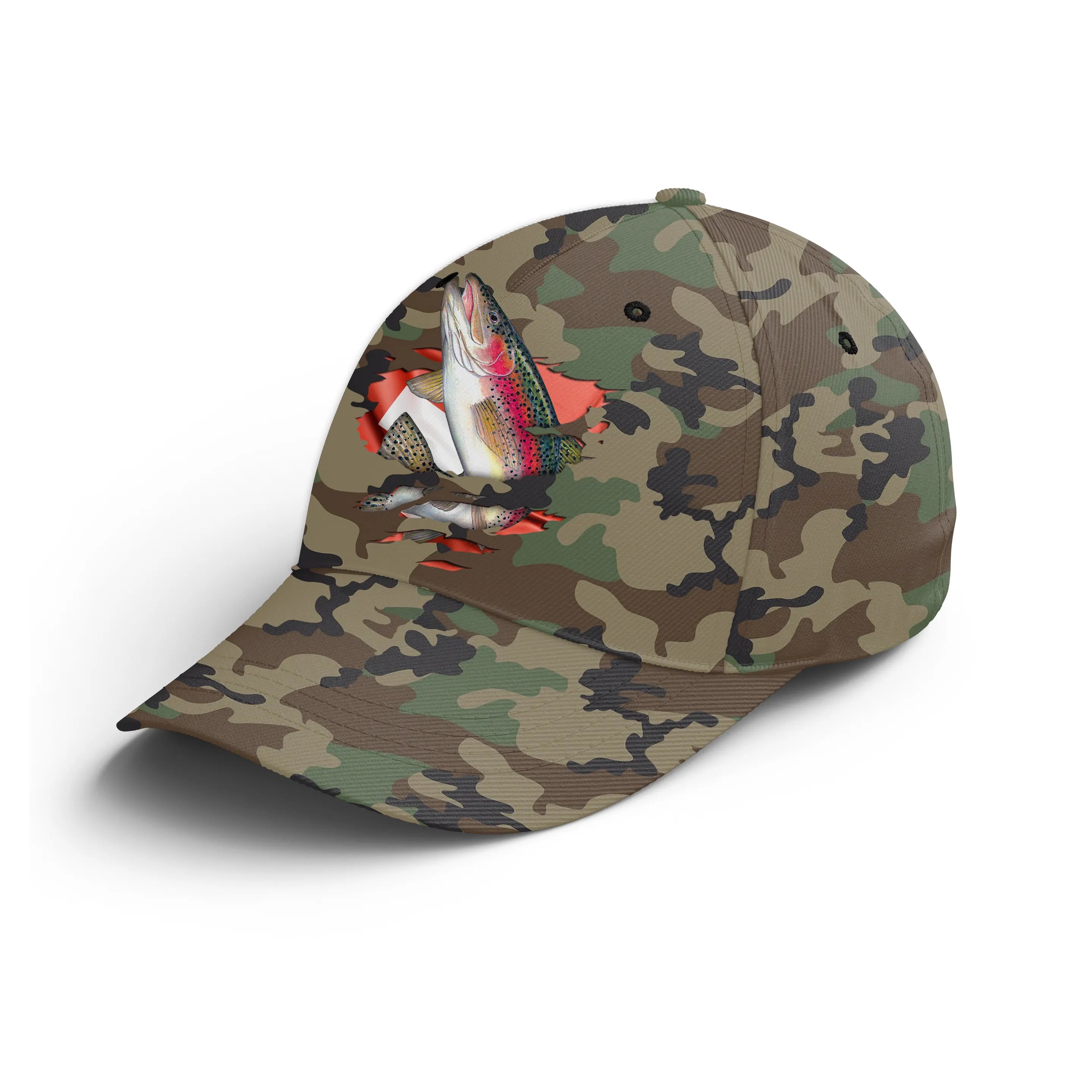 Chiptshirts - Casquette Pêcheur, Pêche de la Truite, Truite arc en Ciel, Cadeau Original Fans de Pêche, Motifs Camouflage, Drape