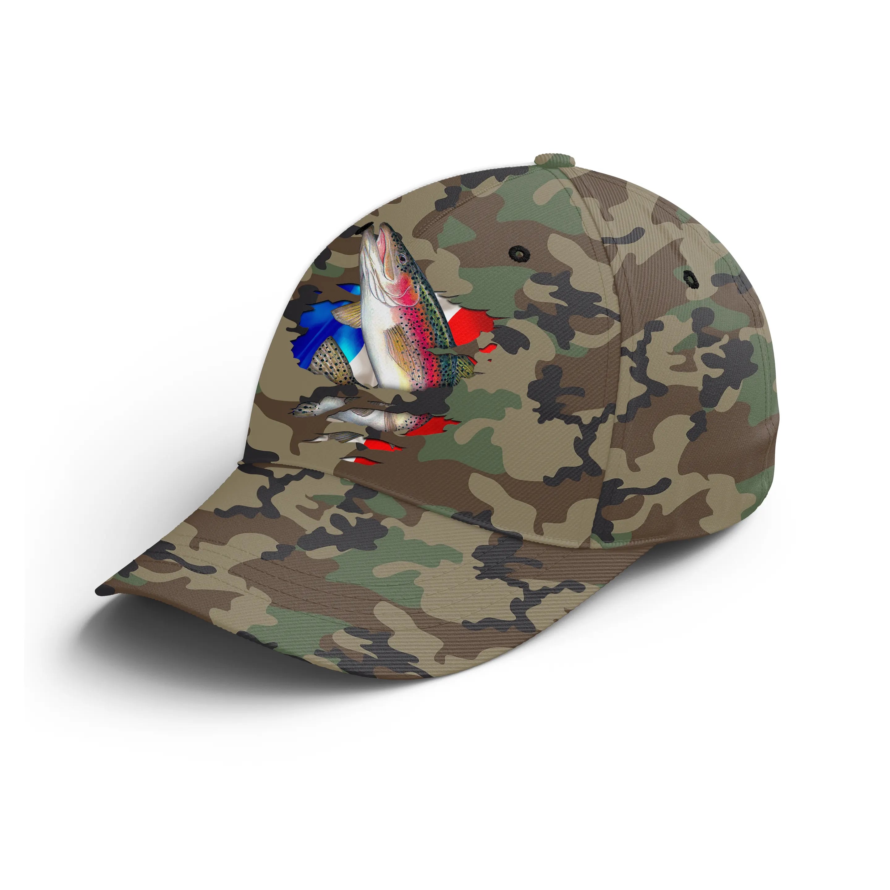 Chiptshirts - Casquette Pêcheur, Pêche de la Truite, Truite arc en Ciel, Cadeau Original Fans de Pêche, Motifs Camouflage, Drape