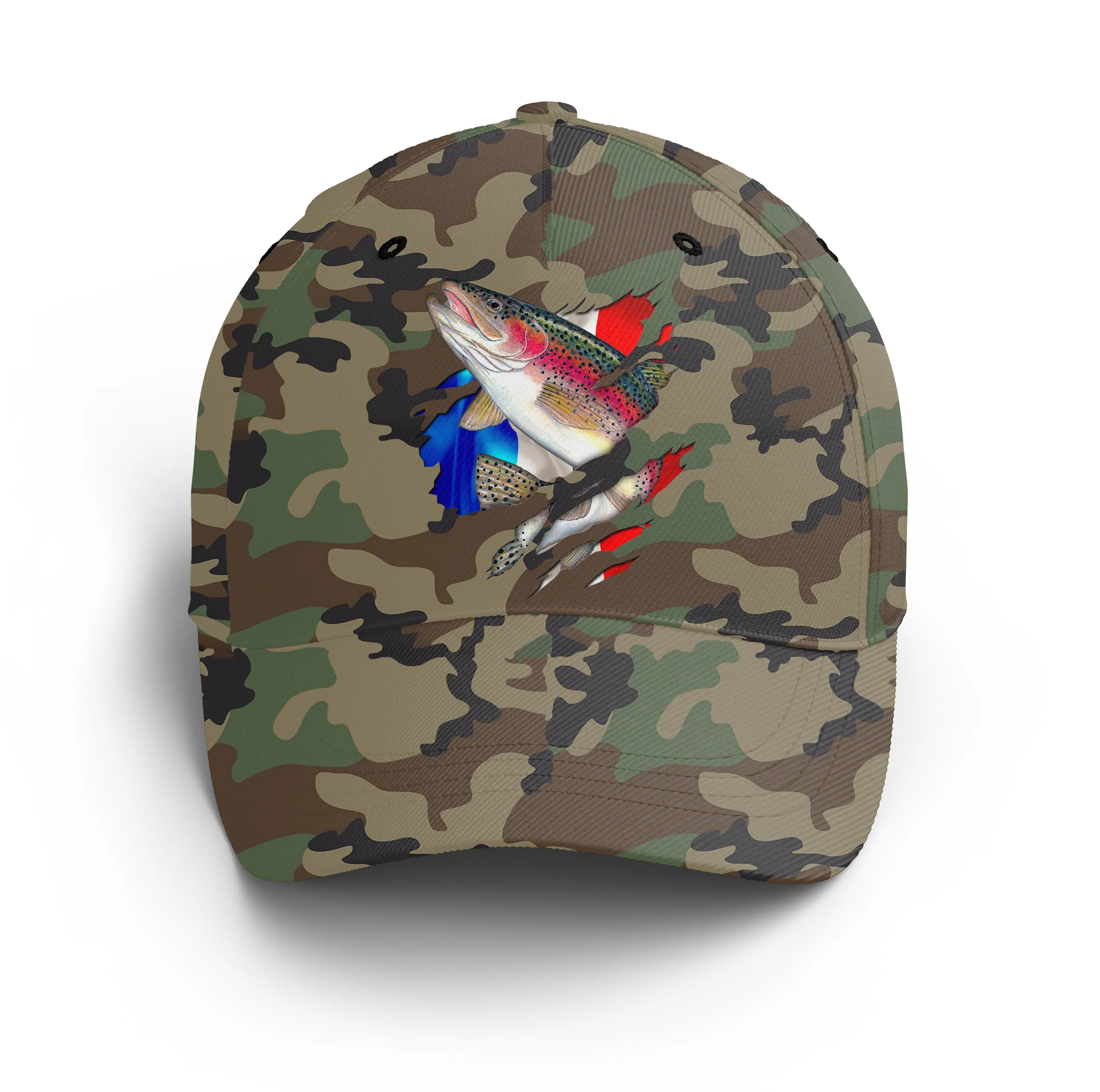 Chiptshirts - Casquette Pêcheur, Pêche de la Truite, Truite arc en Ciel, Cadeau Original Fans de Pêche, Motifs Camouflage, Drape