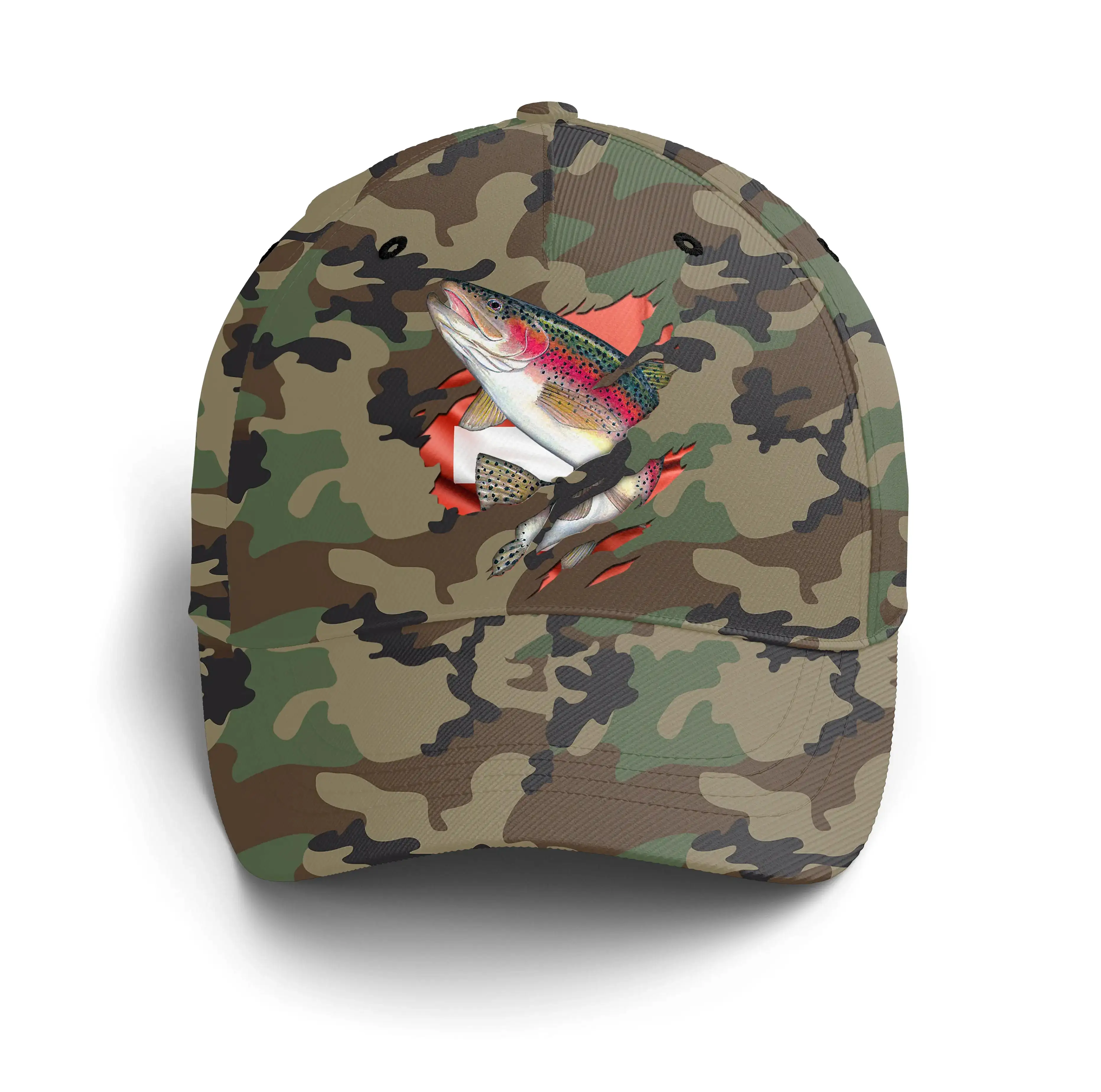 Chiptshirts - Casquette Pêcheur, Pêche de la Truite, Truite arc en Ciel, Cadeau Original Fans de Pêche, Motifs Camouflage, Drape