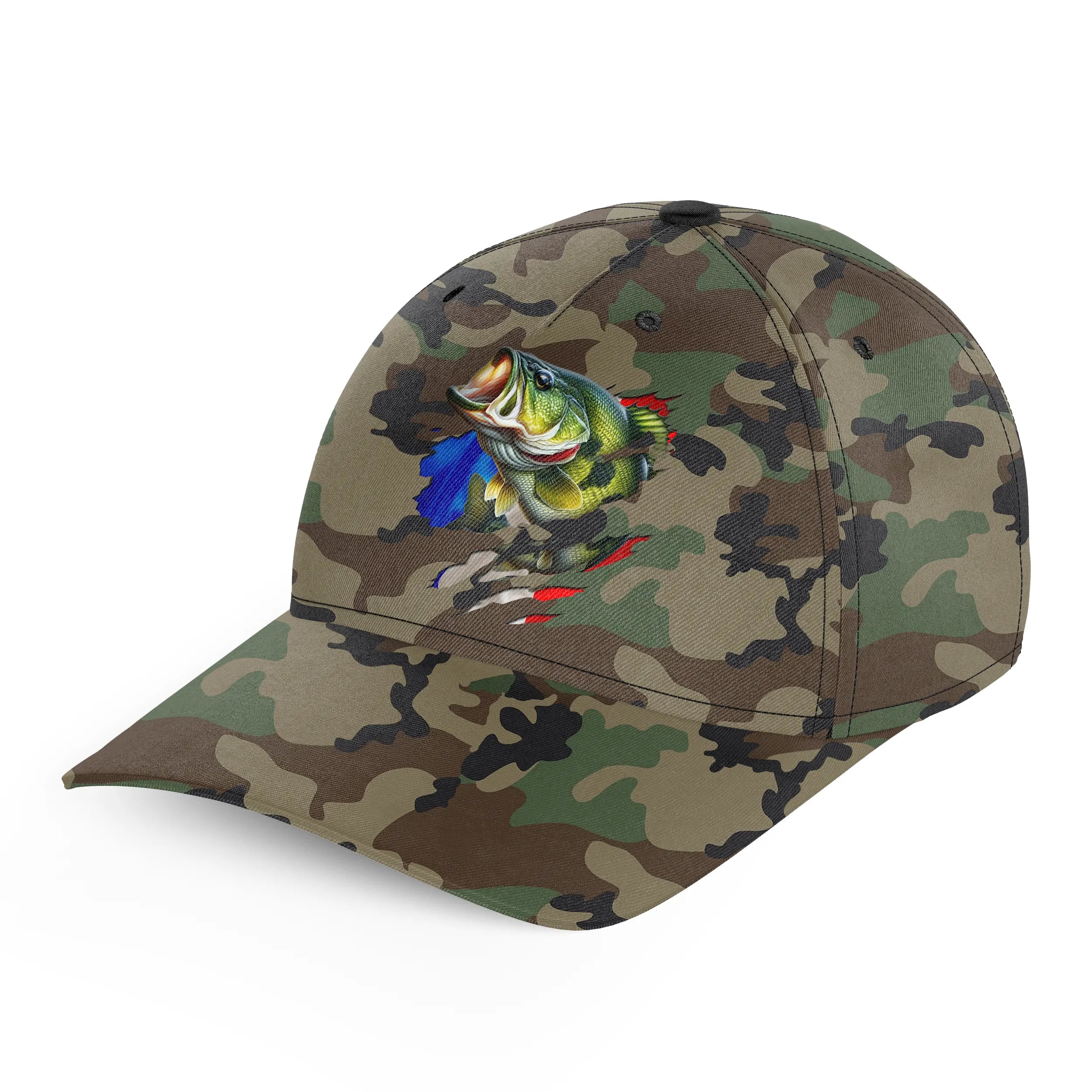 Chiptshirts - Casquette Pêcheur, Pêche du Bar, Cadeau Original Fans de Pêche, Motifs Camouflage, Drapeau France - CT01072220