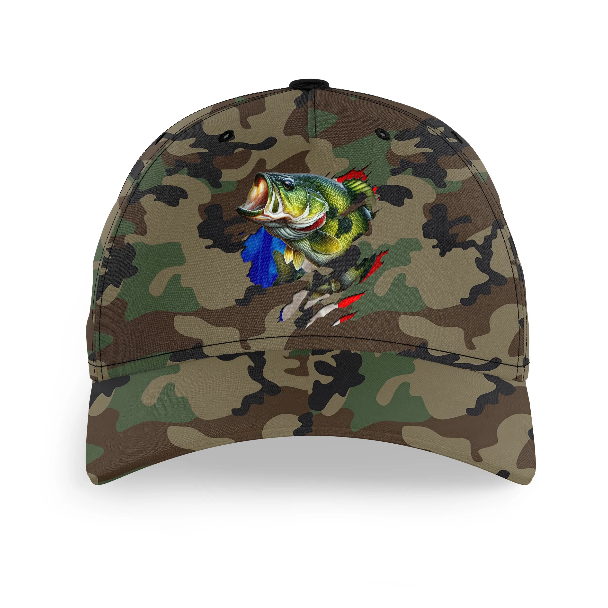 Chiptshirts - Casquette Pêcheur, Pêche du Bar, Cadeau Original Fans de Pêche, Motifs Camouflage, Drapeau France - CT01072220