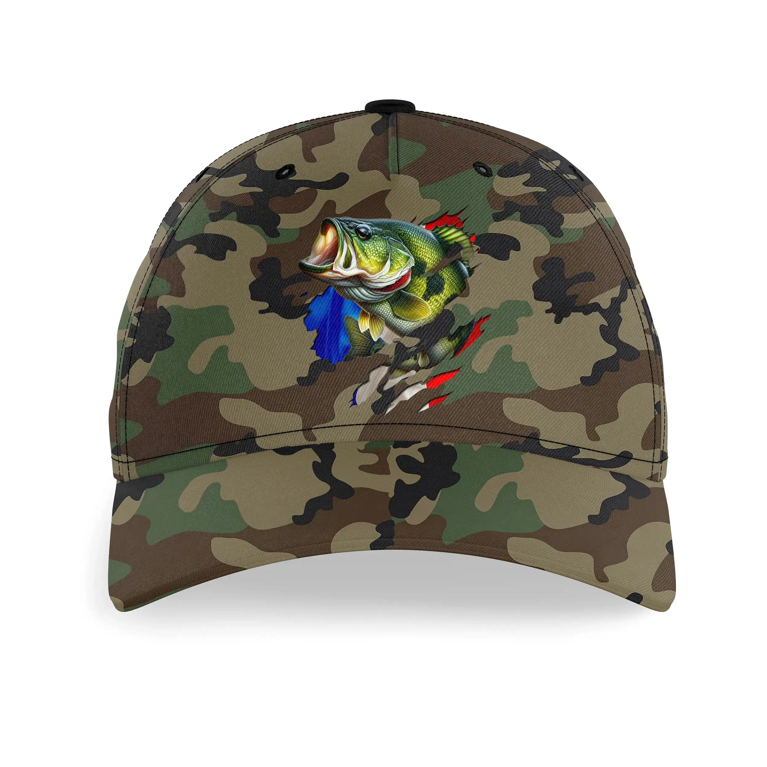 Chiptshirts - Casquette Pêcheur, Pêche du Bar, Cadeau Original Fans de Pêche, Motifs Camouflage, Drapeau France - CT01072220