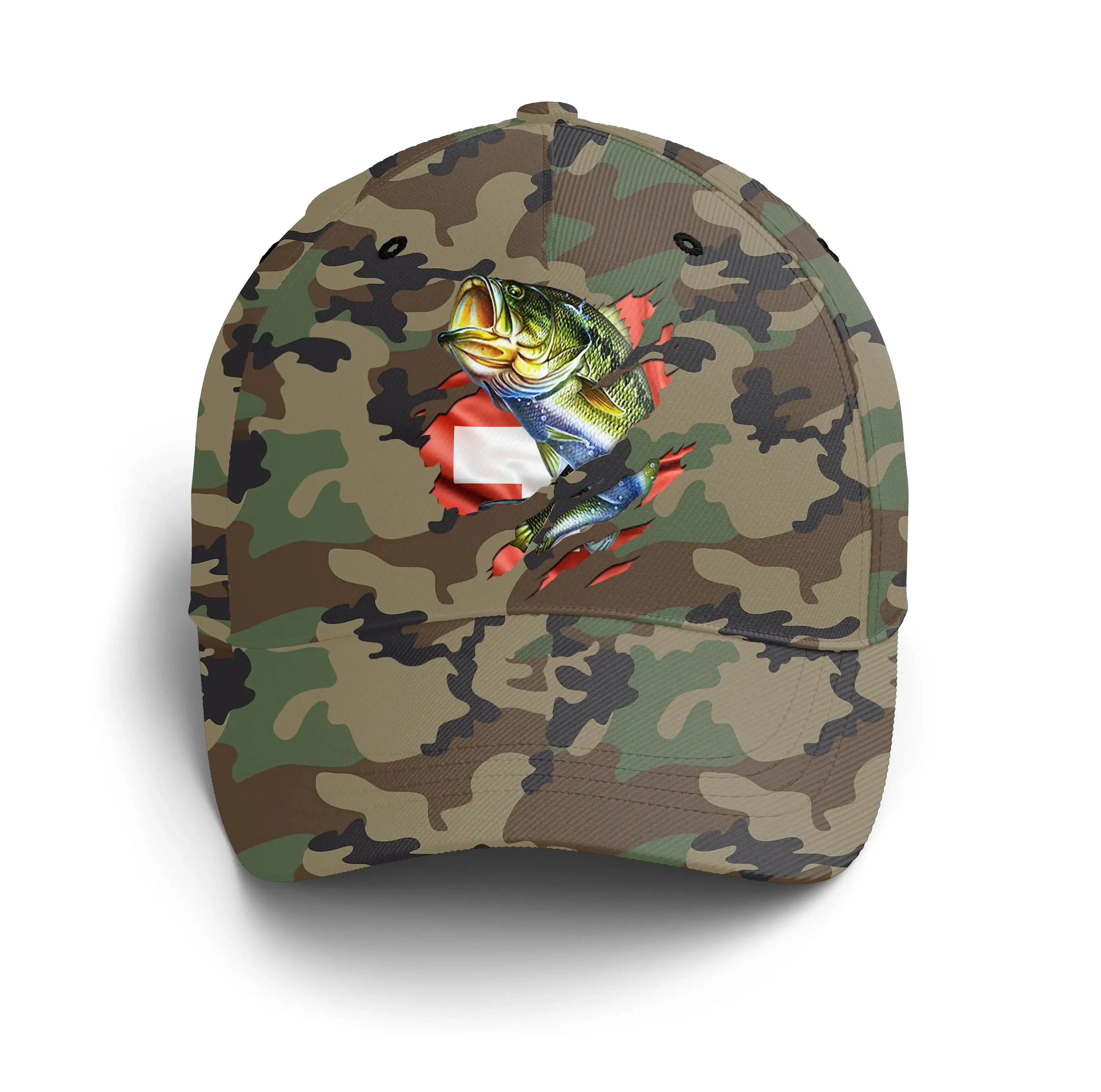 Chiptshirts - Casquette Pêcheur, Pêche du Bar, Cadeau Original Fans de Pêche, Motifs Camouflage, Drapeau Suisse - CT01072221