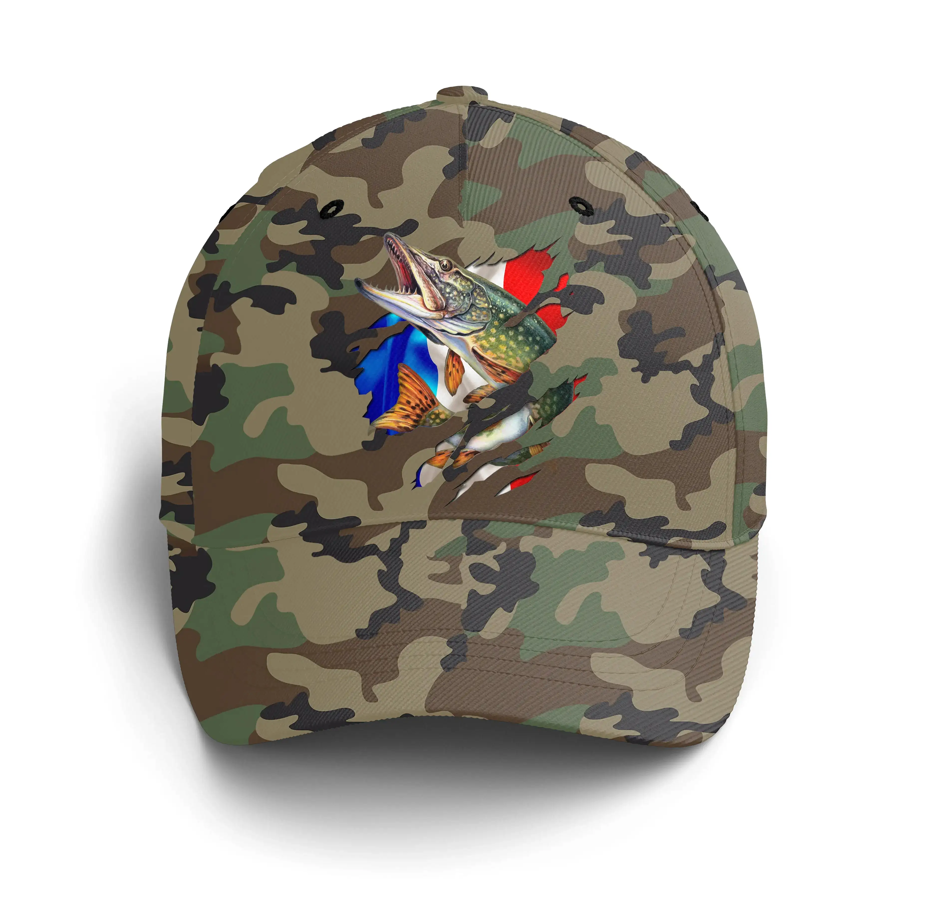 Chiptshirts - Casquette Pêcheur, Pêche du Brochet, Cadeau Original Fans de Pêche, Motifs Camouflage, Drapeau France - CT01072216