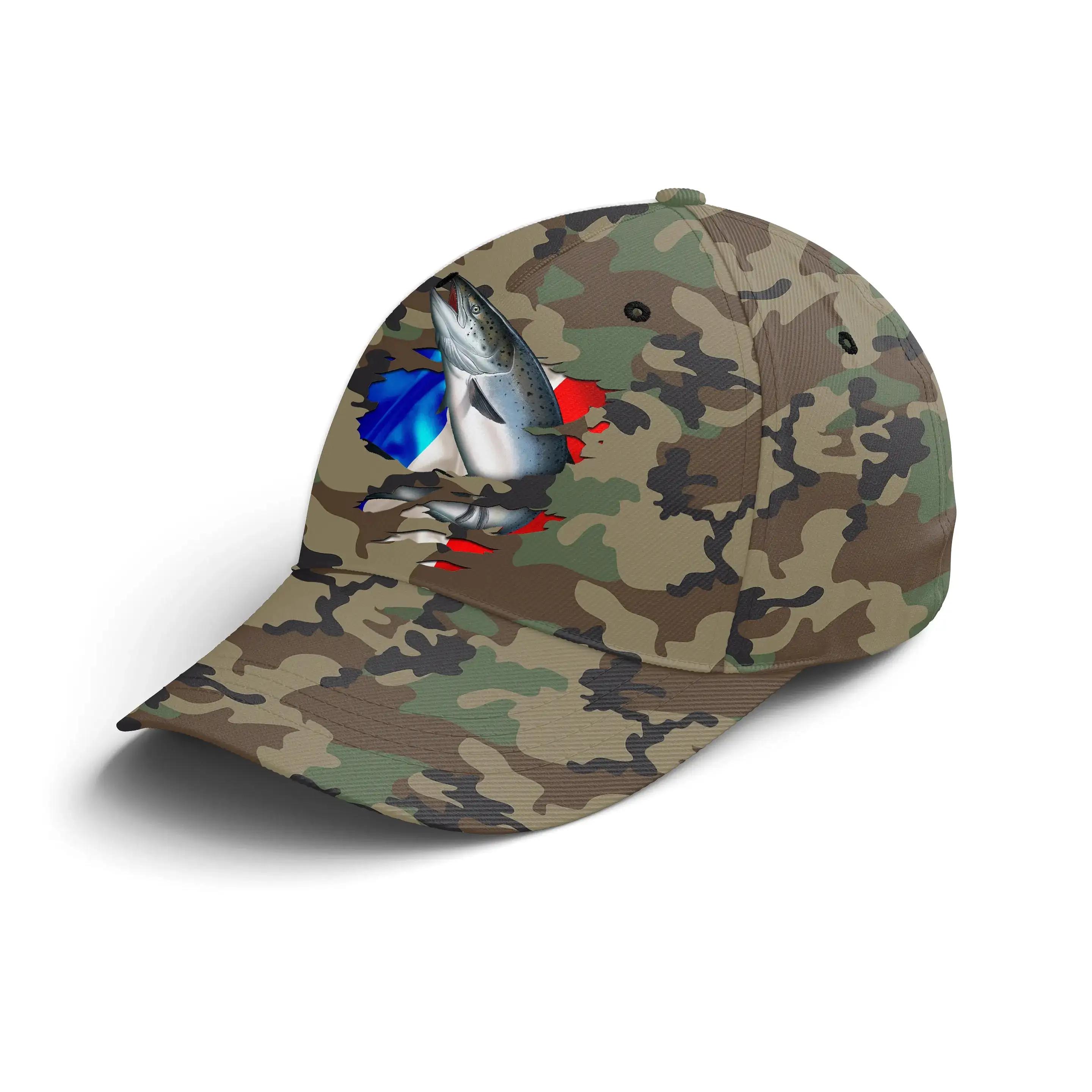 Chiptshirts - Casquette Pêcheur, Pêche du Saumon, Cadeau Original Fans de Pêche, Motifs Camouflage, Drapeau France - CT01072224