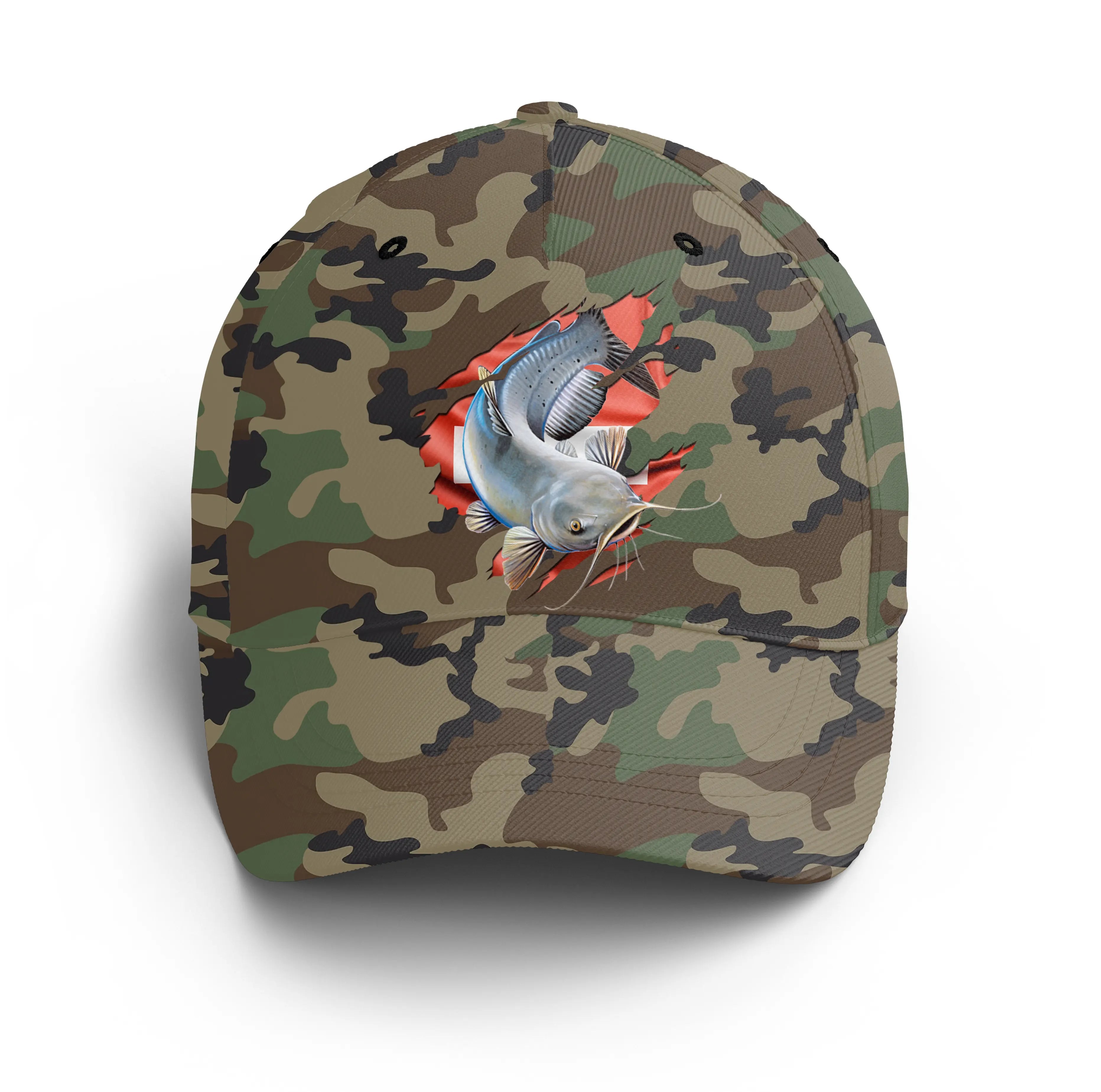 Chiptshirts - Casquette Pêcheur, Pêche du Silure, Cadeau Original Fans de Pêche, Motifs Camouflage, Drapeau Suisse - CT01072219