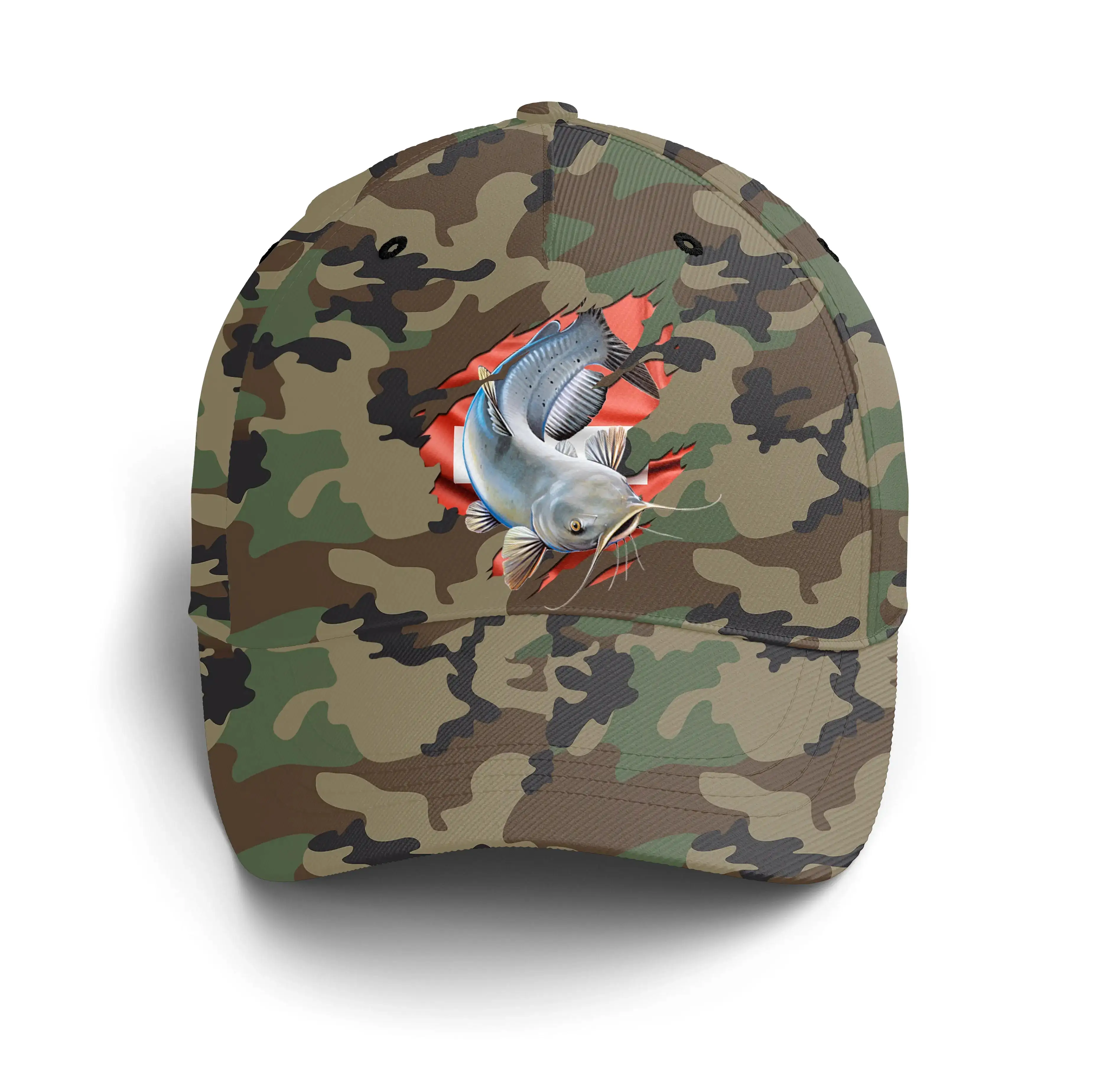 Chiptshirts - Casquette Pêcheur, Pêche du Silure, Cadeau Original Fans de Pêche, Motifs Camouflage, Drapeau Suisse - CT01072219