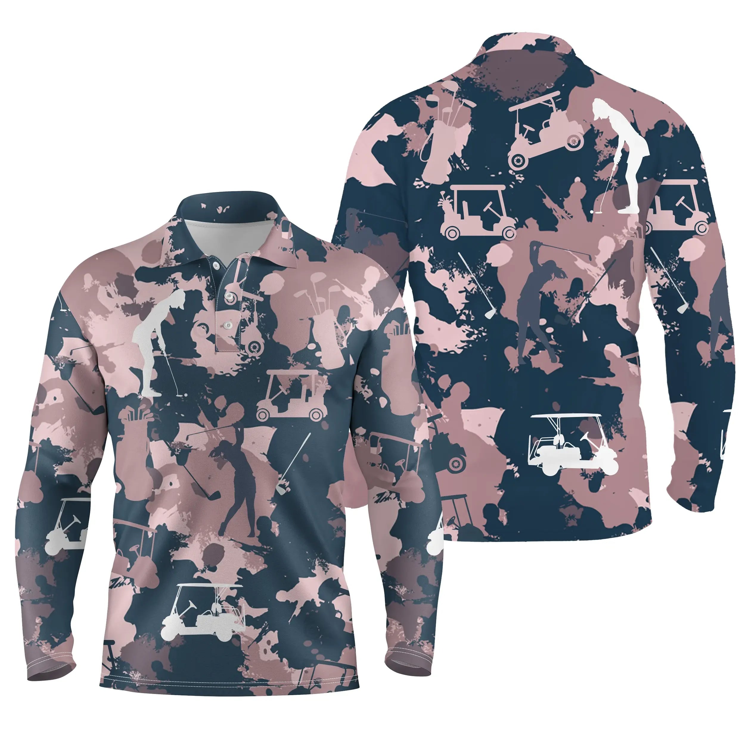 Chiptshirts - Polo De Golf, Cadeau Original Pour Fans De Golf, Polo de Sport Femme, Camouflage Golfeuse, Rose et Bleu Marine - C