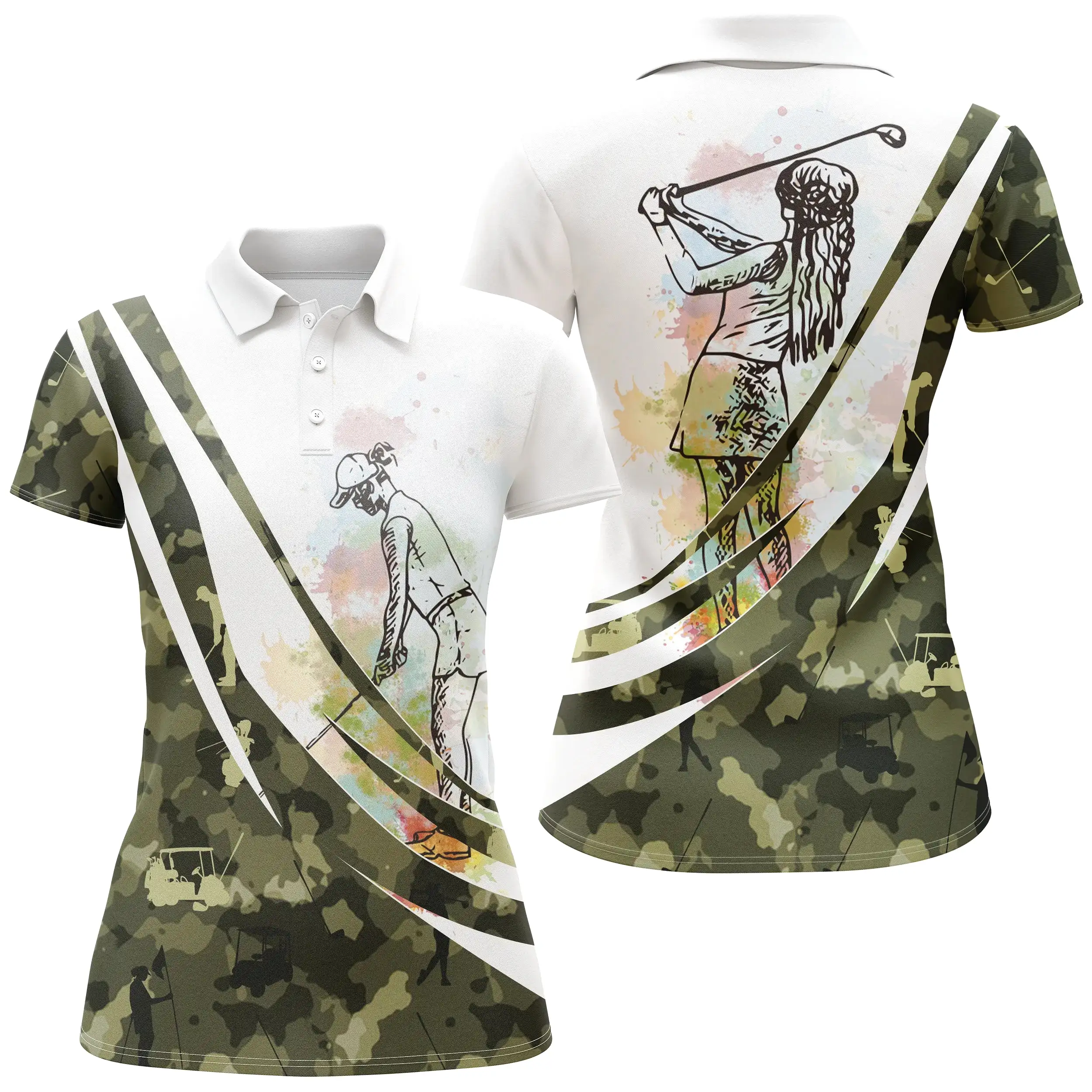 Chiptshirts - Polo De Golf, Cadeau Original Pour Fans De Golf, Polo de Sport Homme et Femme, Camouflage Golf, Golfeur Multicolor