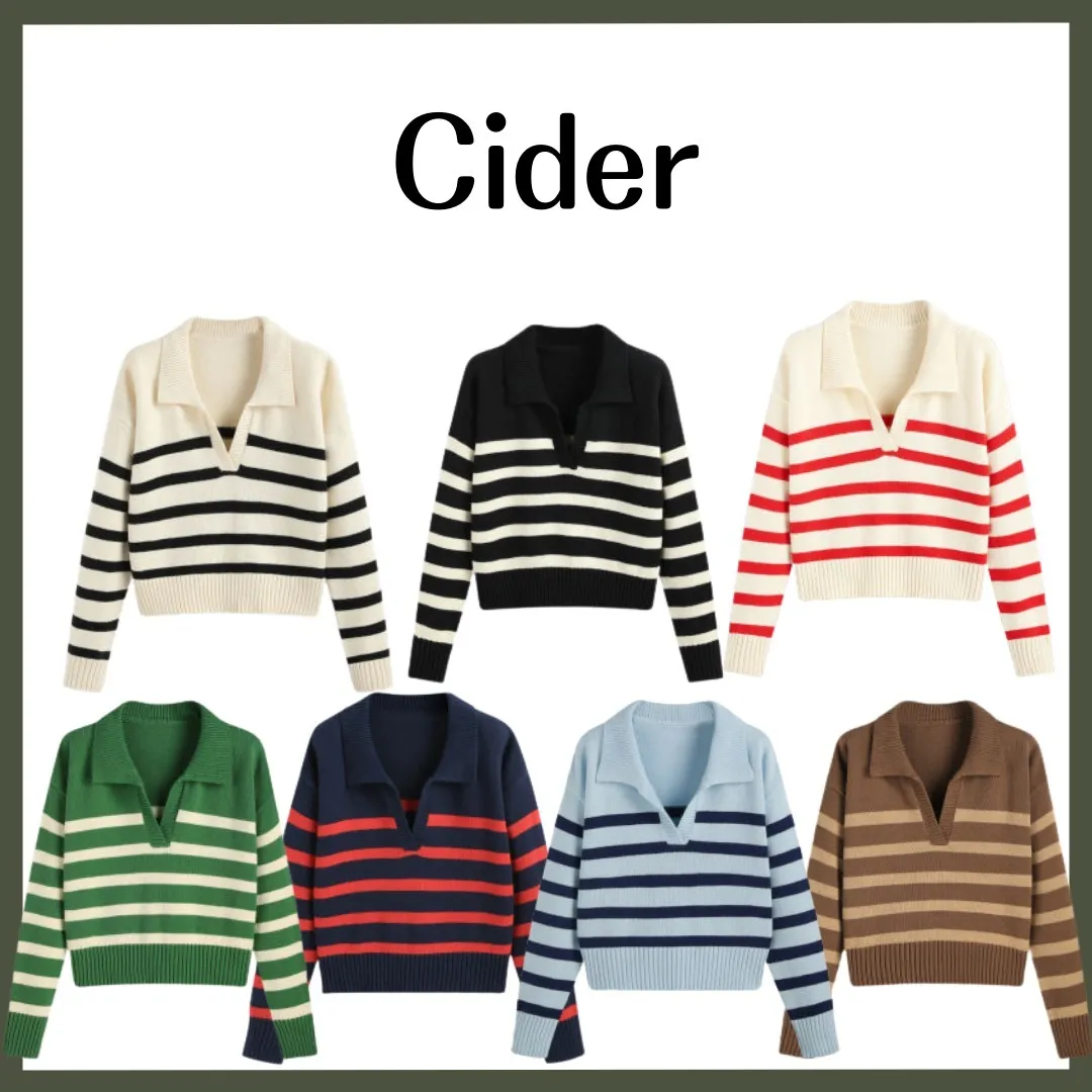 Cider  |Stripes Casual Style Long Sleeves Cotton Oversized