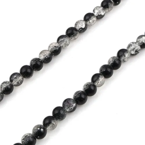 Crackle Glass Beads, Round, Transparent, Two-Tone, Black, Clear, 8mm