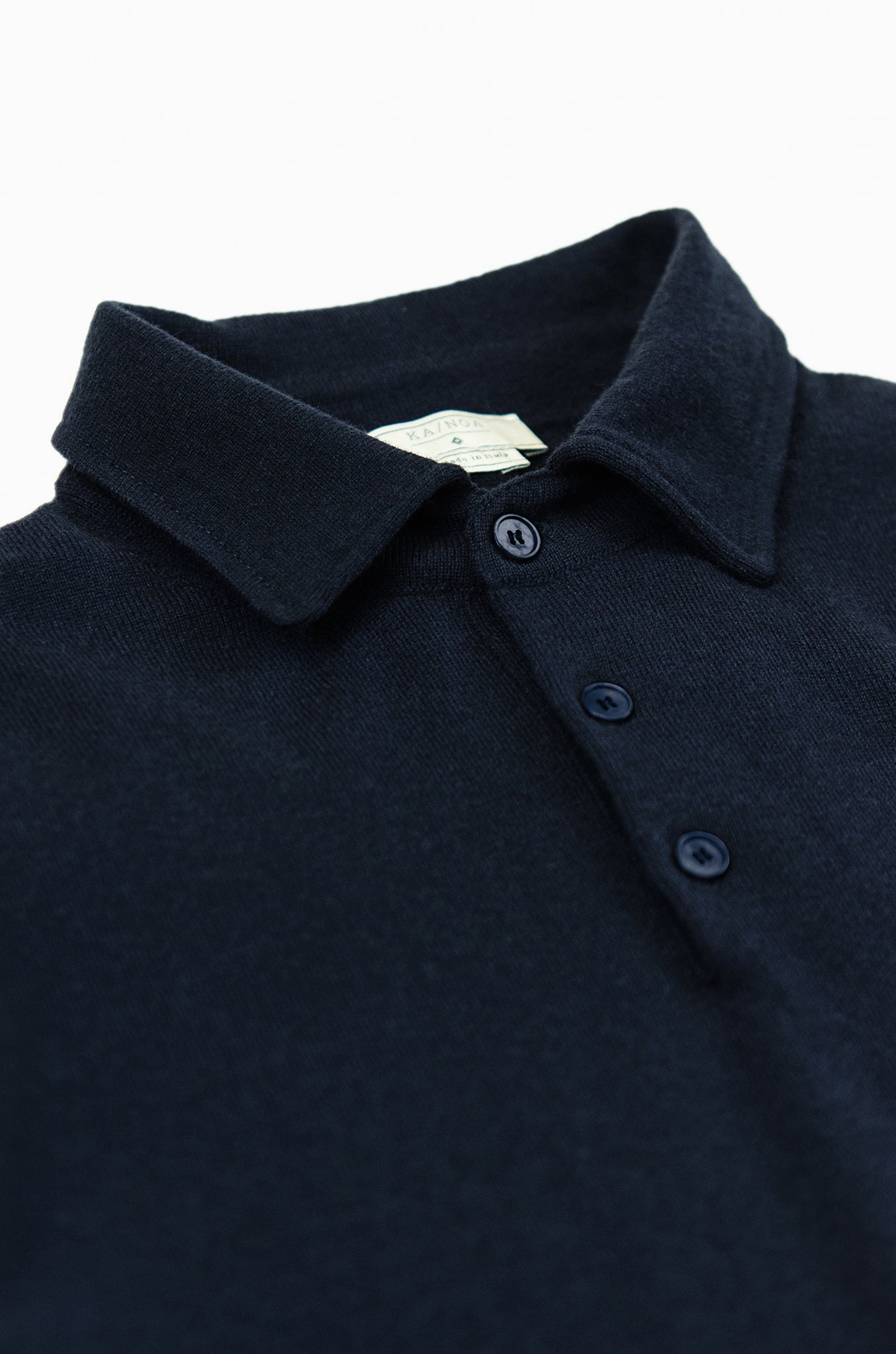 Dominic long sleeved knitted polo in high cashmere (Dark Blue)