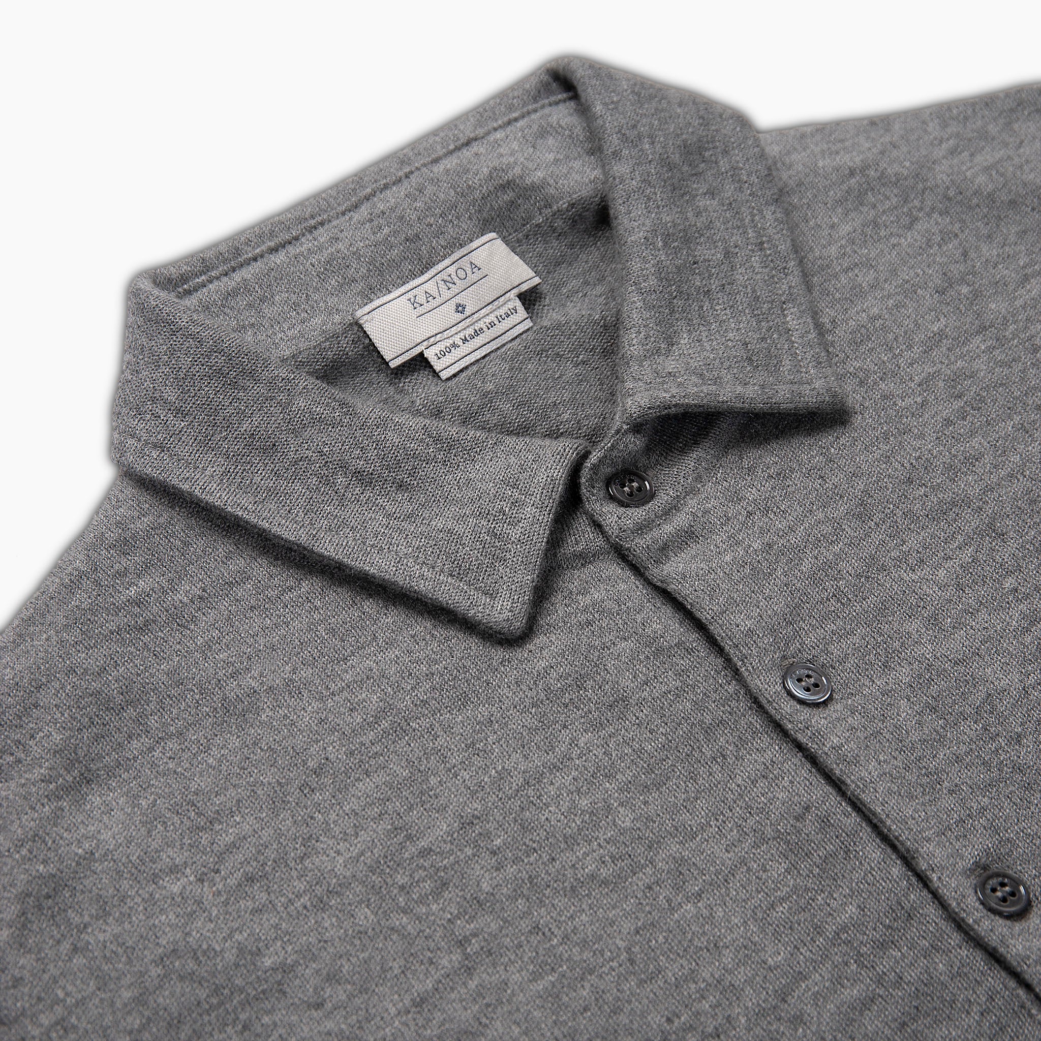 Dominic long sleeved knitted polo in high cashmere (Urban grey)