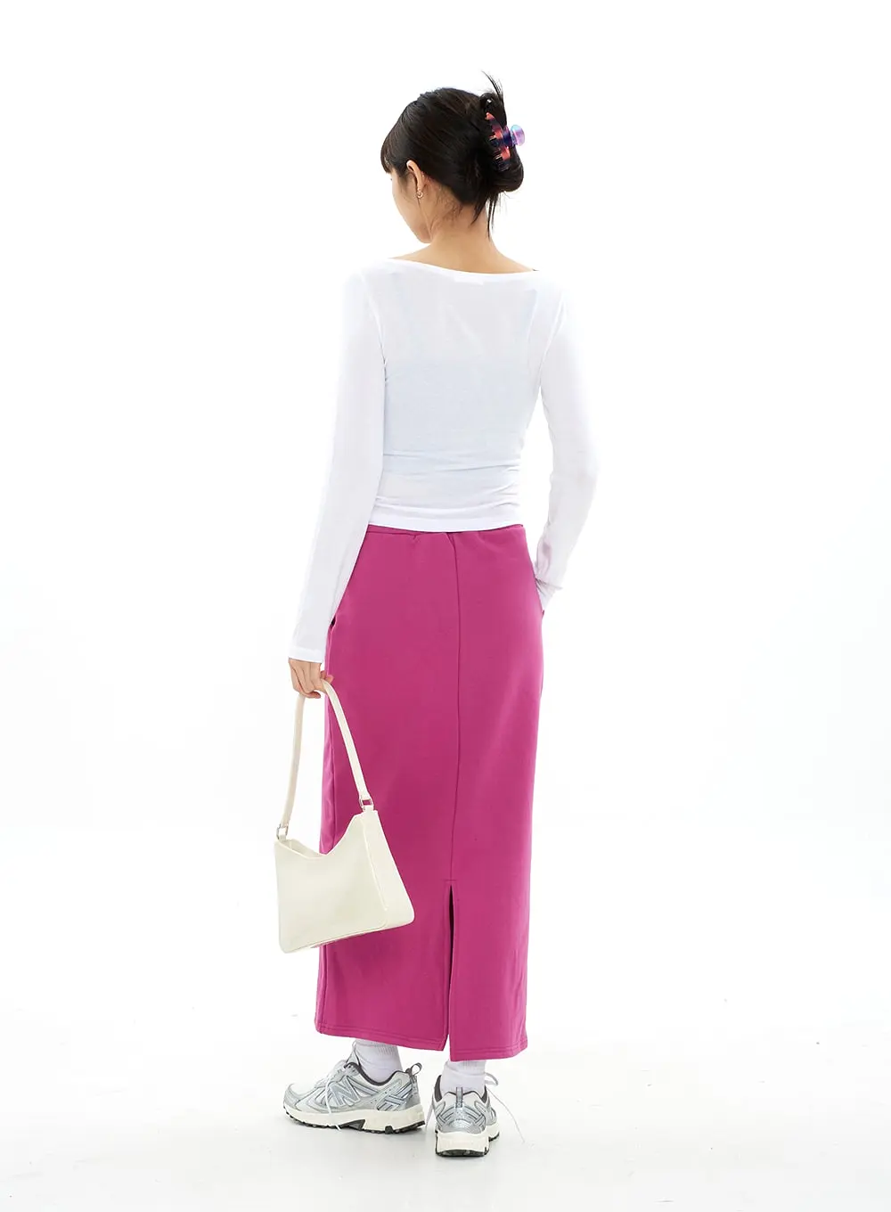 Drawstring Waist Maxi Sweat Skirt CA05